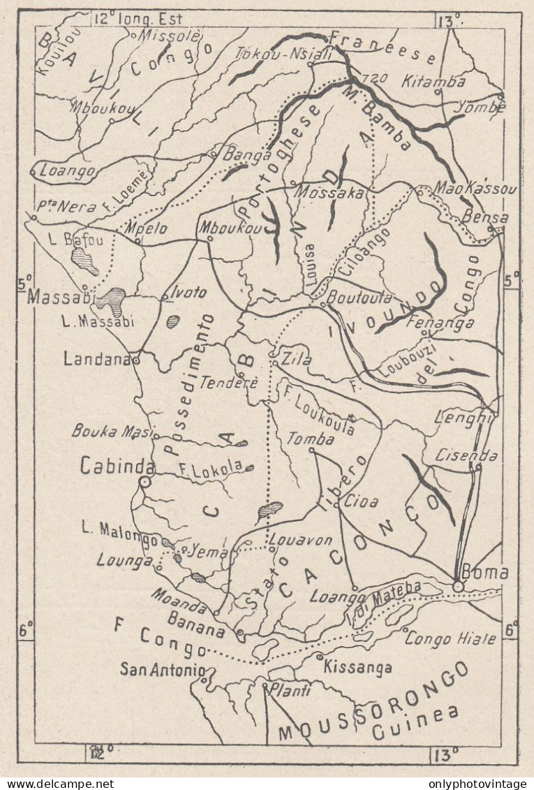 Angola, Cabinda E Dintorni, 1907 Carta Geografica Epoca, Vintage Map - Landkarten