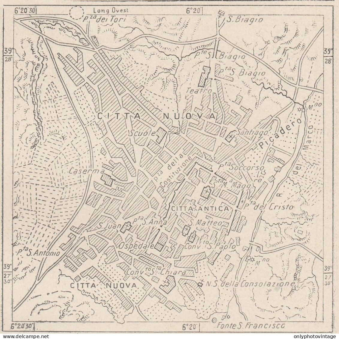 Spagna, Cáceres, Pianta Della Città, 1907 Carta Geografica, Vintage Map - Cartes Géographiques