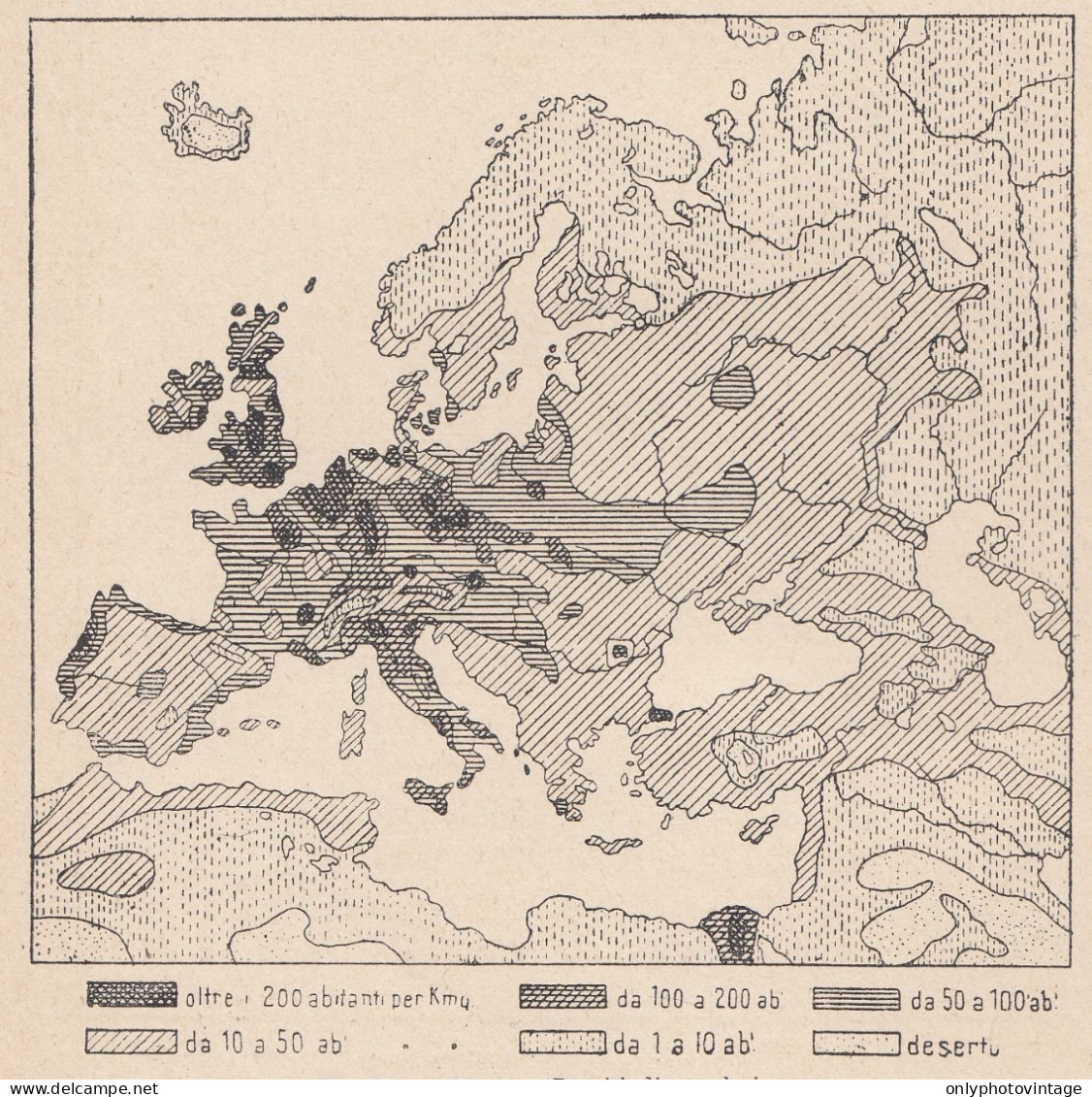 Europa, Densità Di Popolazione, 1907 Carta Geografica Epoca, Vintage Map - Cartes Géographiques