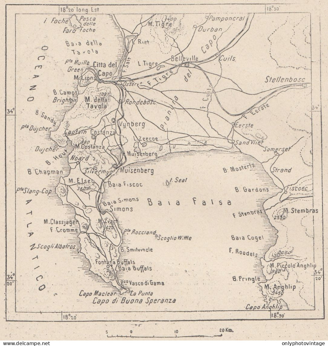 Sudafrica, Capo Di Buona Speranza, 1907 Carta Geografica Epoca Vintage Map - Cartes Géographiques