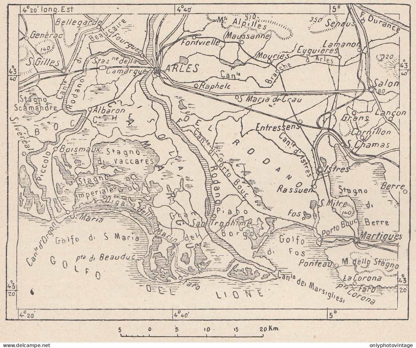 Francia, Camargue, 1907 Carta Geografica Epoca, Vintage Map - Geographische Kaarten