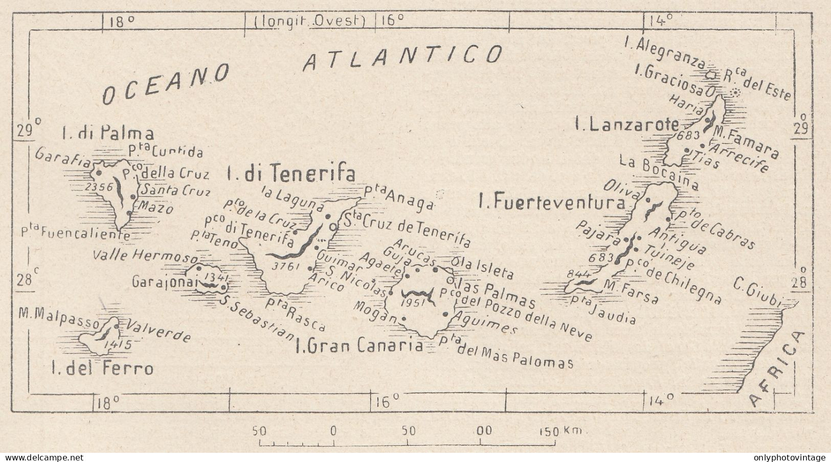 Spagna, Isole Canarie, 1907 Carta Geografica Epoca, Vintage Map - Geographische Kaarten