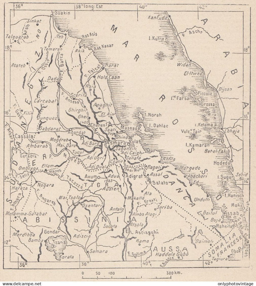 Africa, Eritrea, 1907 Carta Geografica Epoca, Vintage Map - Cartes Géographiques