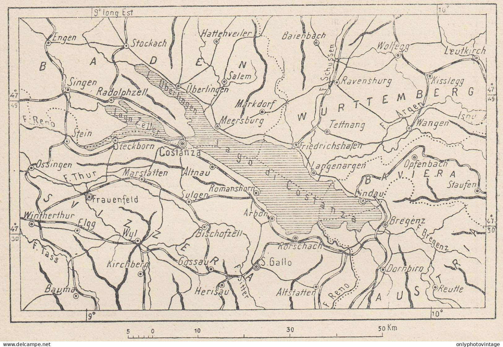 Germania, Konstanz E Dintorni, 1907 Carta Geografica Epoca, Vintage Map - Cartes Géographiques