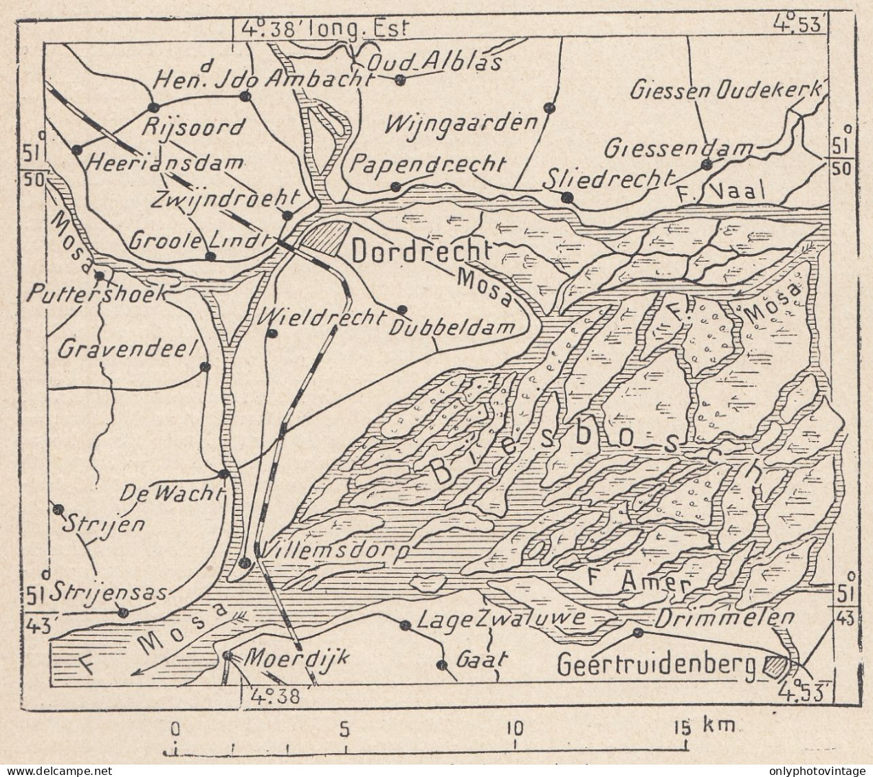 Paesi Bassi, Dordrecht E Dintorni, 1907 Carta Geografica Epoca Vintage Map - Geographische Kaarten