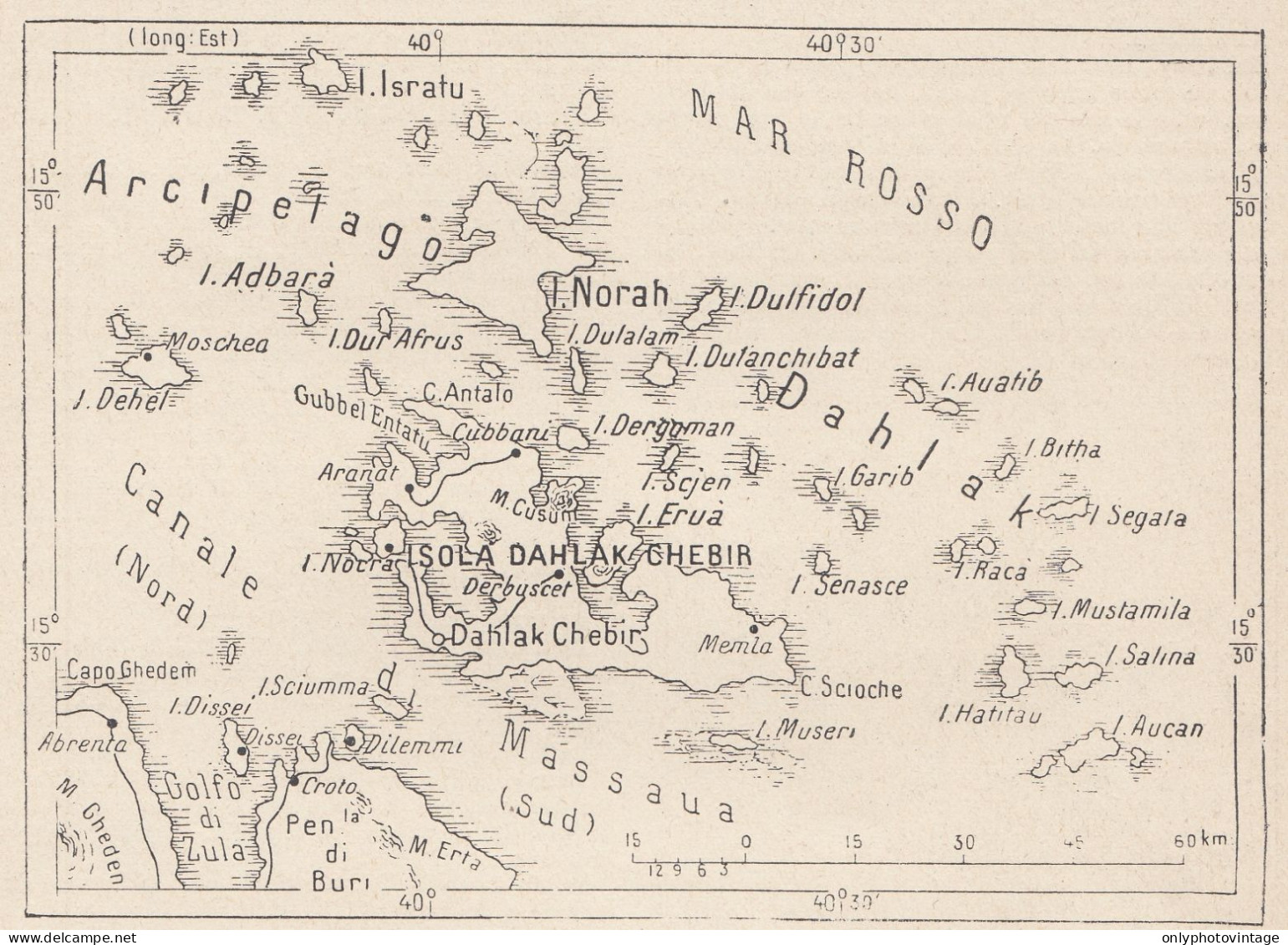 Eritrea, Isole Di Dahlak, 1907 Carta Geografica Epoca, Vintage Map - Geographical Maps