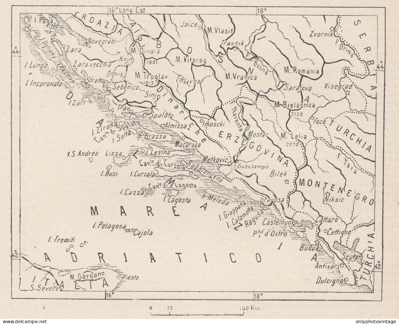 Croazia, Dalmazia, 1907 Carta Geografica Epoca, Vintage Map - Mapas Geográficas