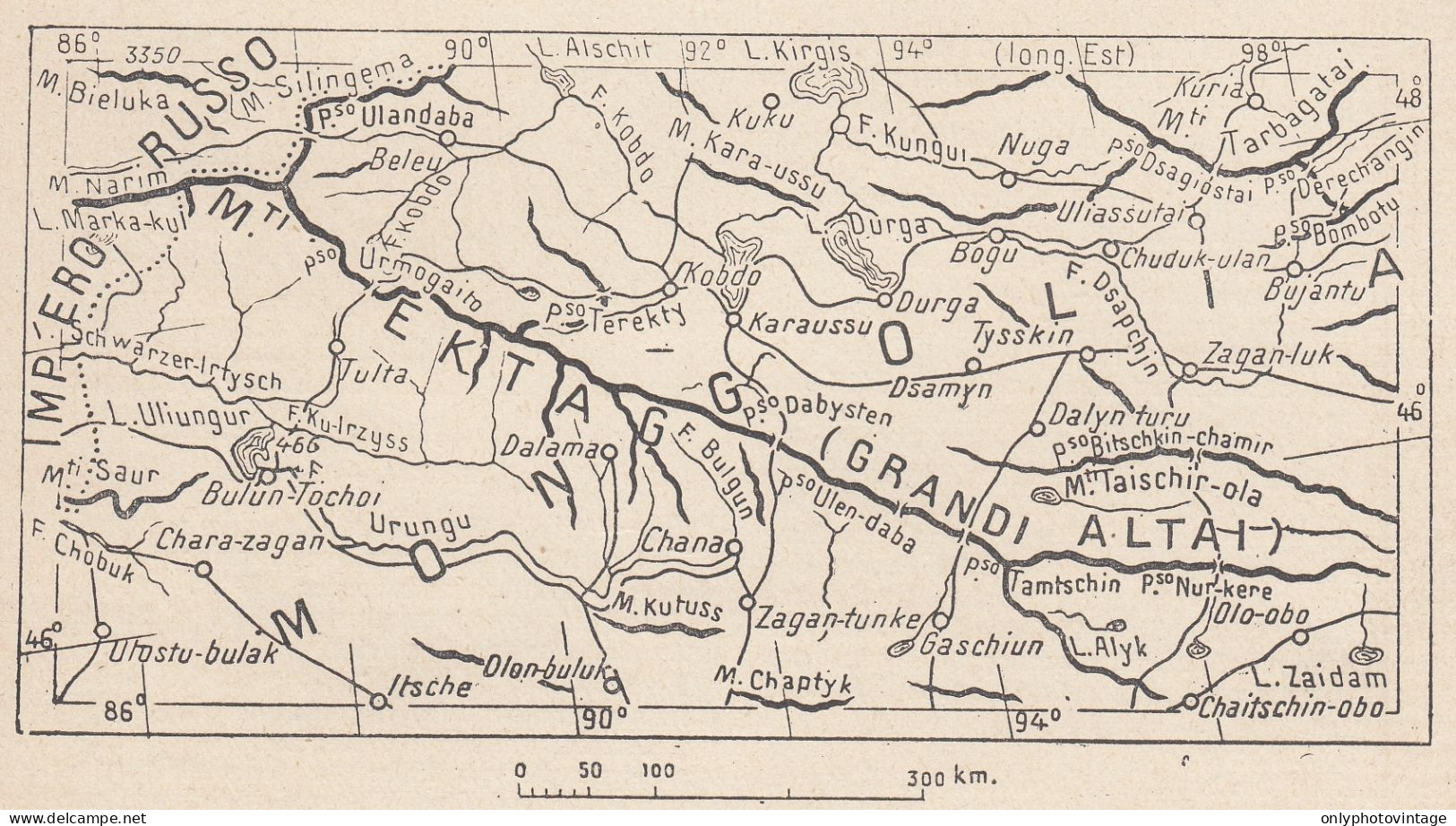 Mongolia, Monti Altai, Ektag, 1907 Carta Geografica Epoca, Vintage Map - Carte Geographique