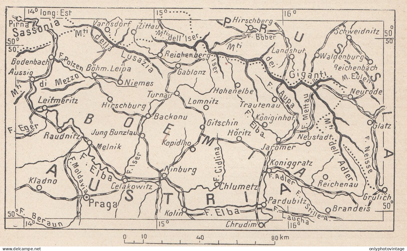 Austria, Boemia, Elba Superiore, 1907 Carta Geografica Epoca, Vintage Map - Mapas Geográficas