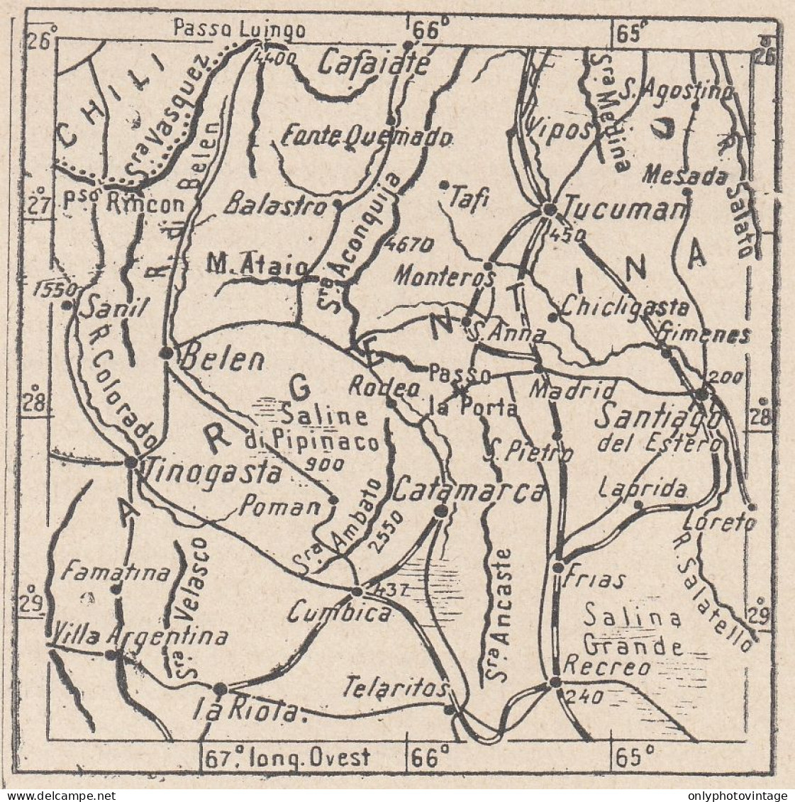 Argentina, Catamarca, 1907 Carta Geografica Epoca, Vintage Map - Mapas Geográficas