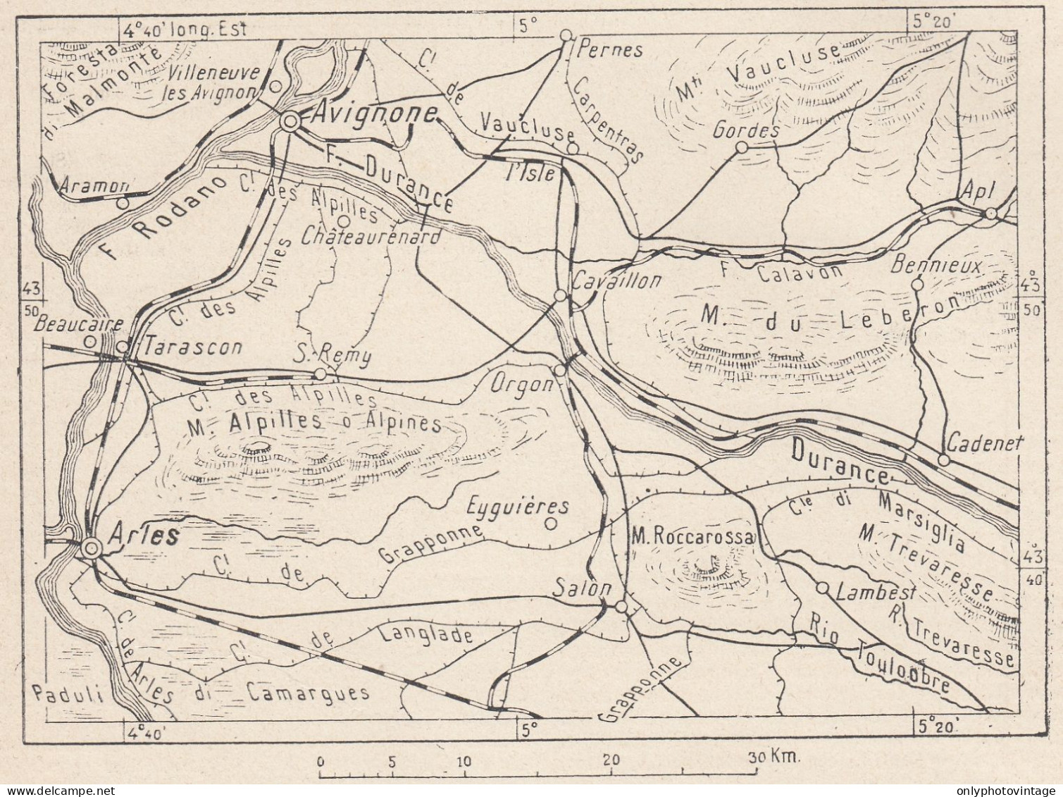 Francia, Durance, Avignone, 1907 Carta Geografica Epoca, Vintage Map - Geographical Maps