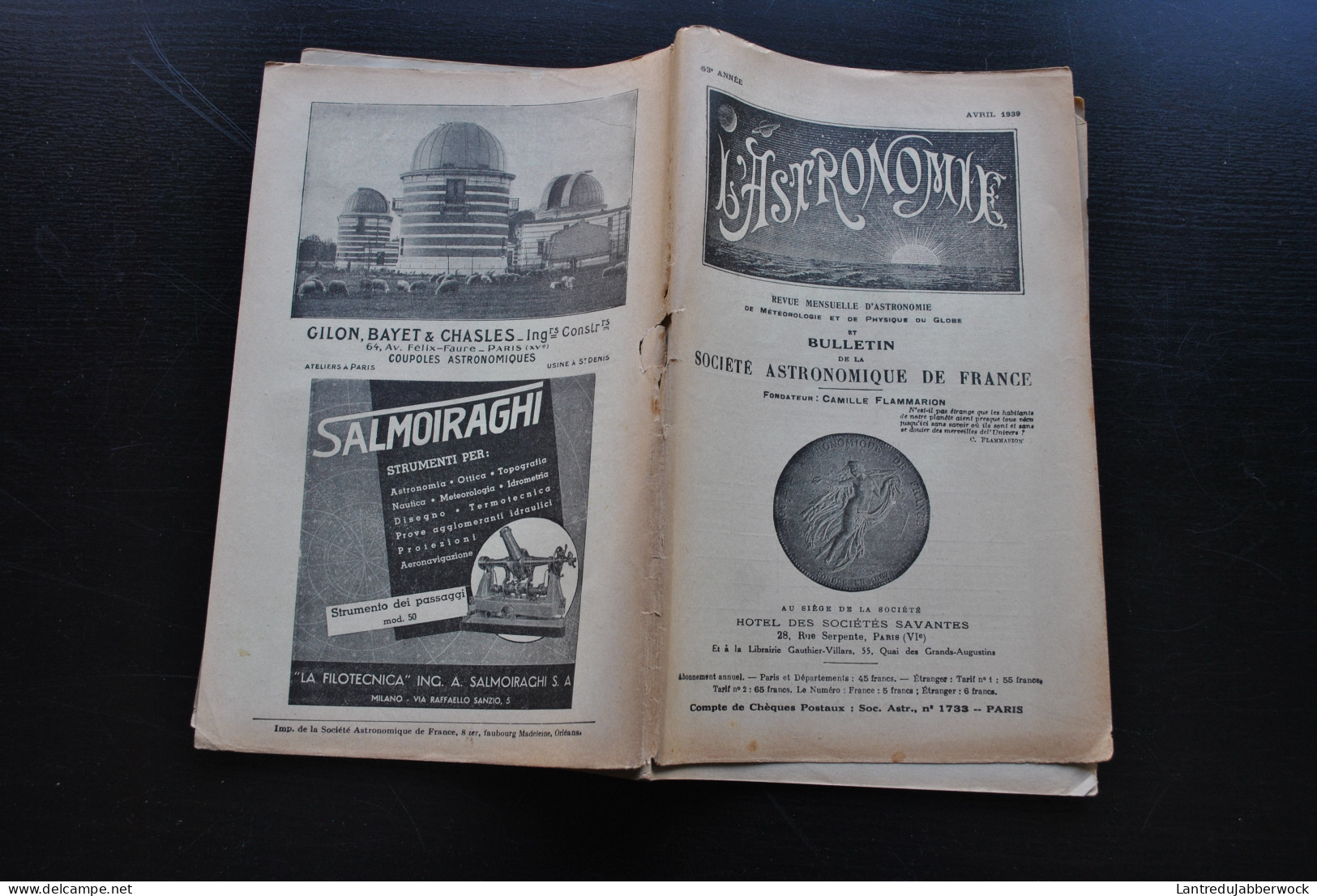 LOT 48 revues L'ASTRONOMIE Bulletin de la Société astronomique de France 1937 1938 1939 1940 1941 1942 RARE Météo Lune 