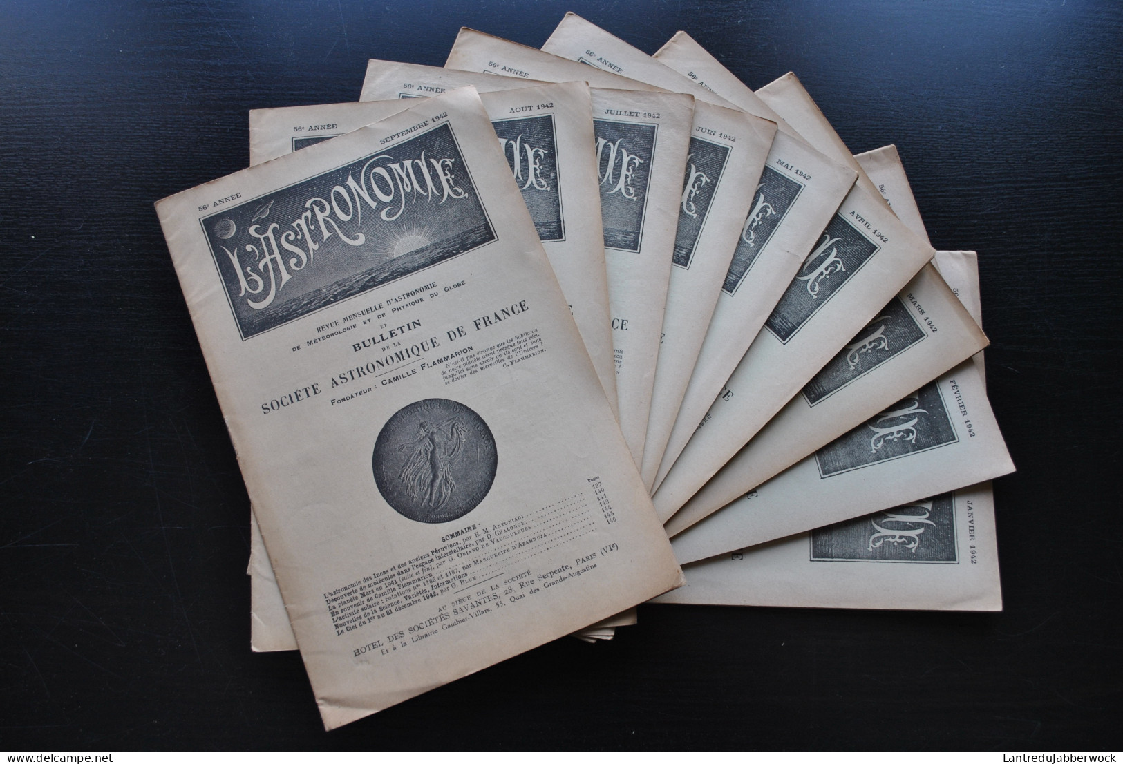 LOT 48 revues L'ASTRONOMIE Bulletin de la Société astronomique de France 1937 1938 1939 1940 1941 1942 RARE Météo Lune 