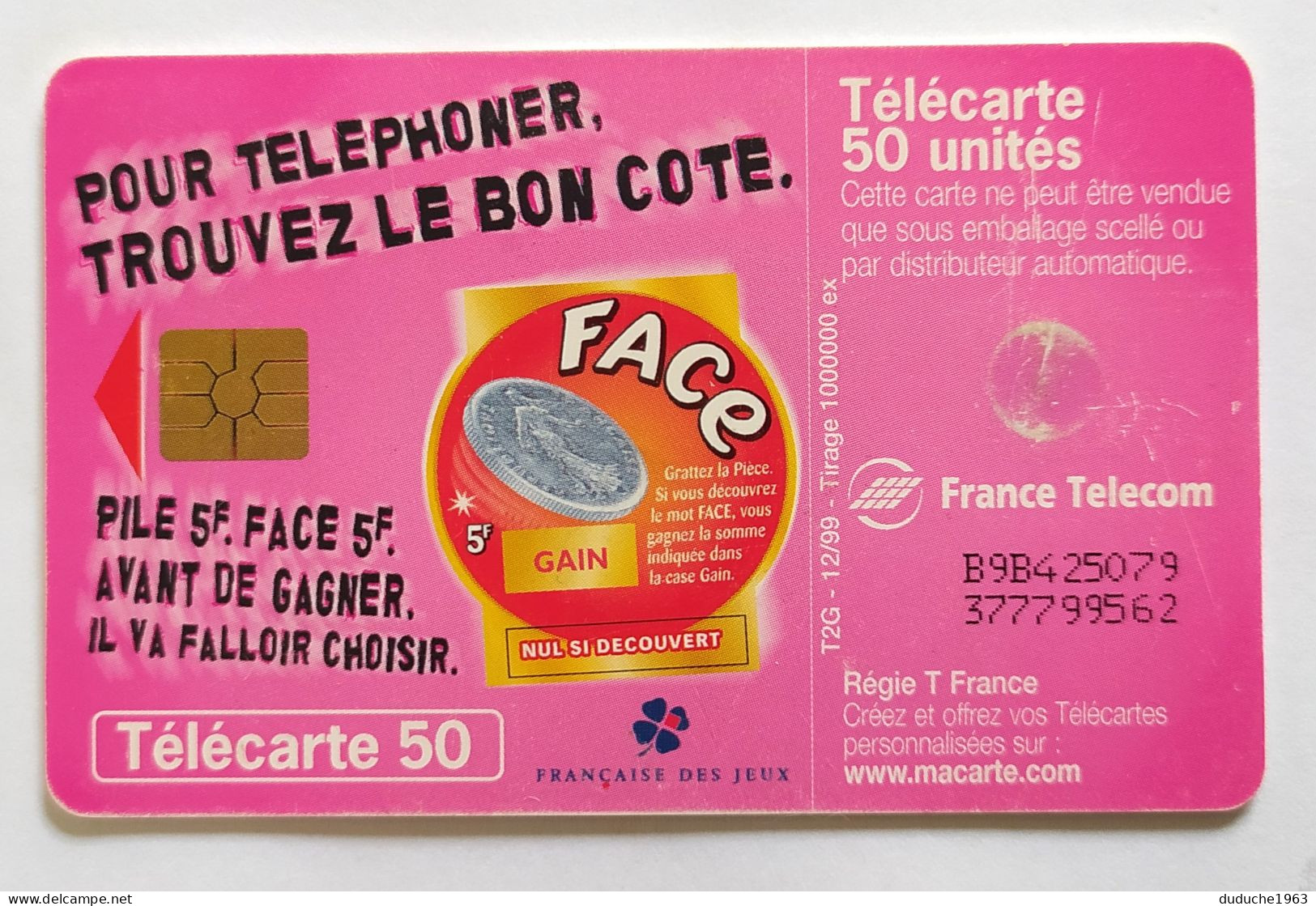 Télécarte France - Française Des Jeux - Pile Ou Face - Ohne Zuordnung