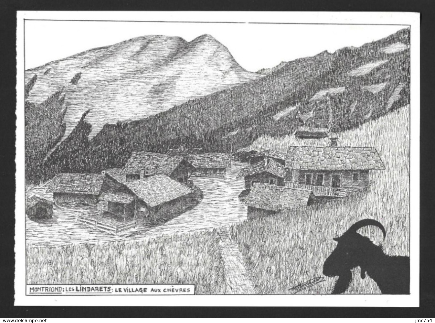 Montriond (74 Haute-Savoie).   Les Lindarets : Le Village Aux Chèvres.  Gravure Signée. - Altri & Non Classificati