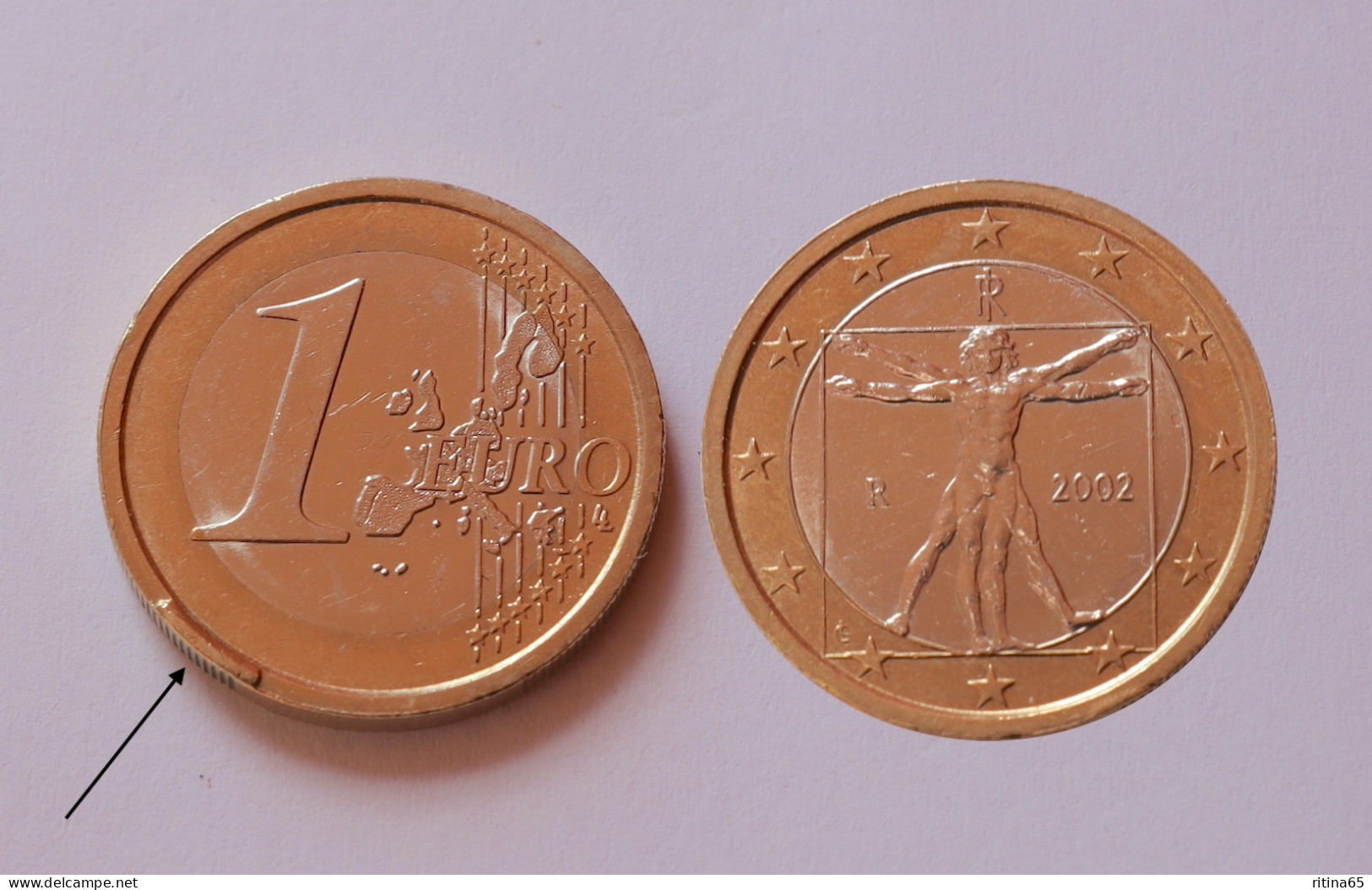 ERRORE EURO !! ITALIA 1 € 2002 ESUBERO DI METALLO SUL BORDO  !!! 3 - Errors And Oddities