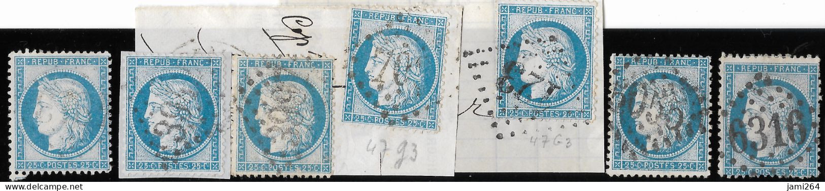 TIMBRES CÉRÈS N° 60 Type 1, N°  46 (2) 47 (4) à 49  G3  ; ( 48 Et 50   Absents) TB - 1871-1875 Cérès