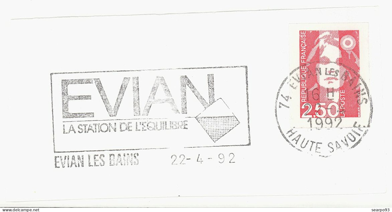 FRANCE. POSTMARK. EVIAN LES BAINS. 1992 - 1961-....