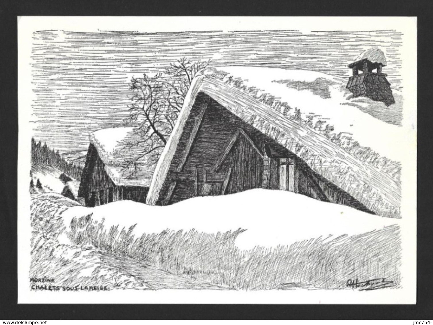 Morzine (74 Haute-Savoie).   Chalets Sous La Neige.   Gravure Signée. - Sonstige & Ohne Zuordnung