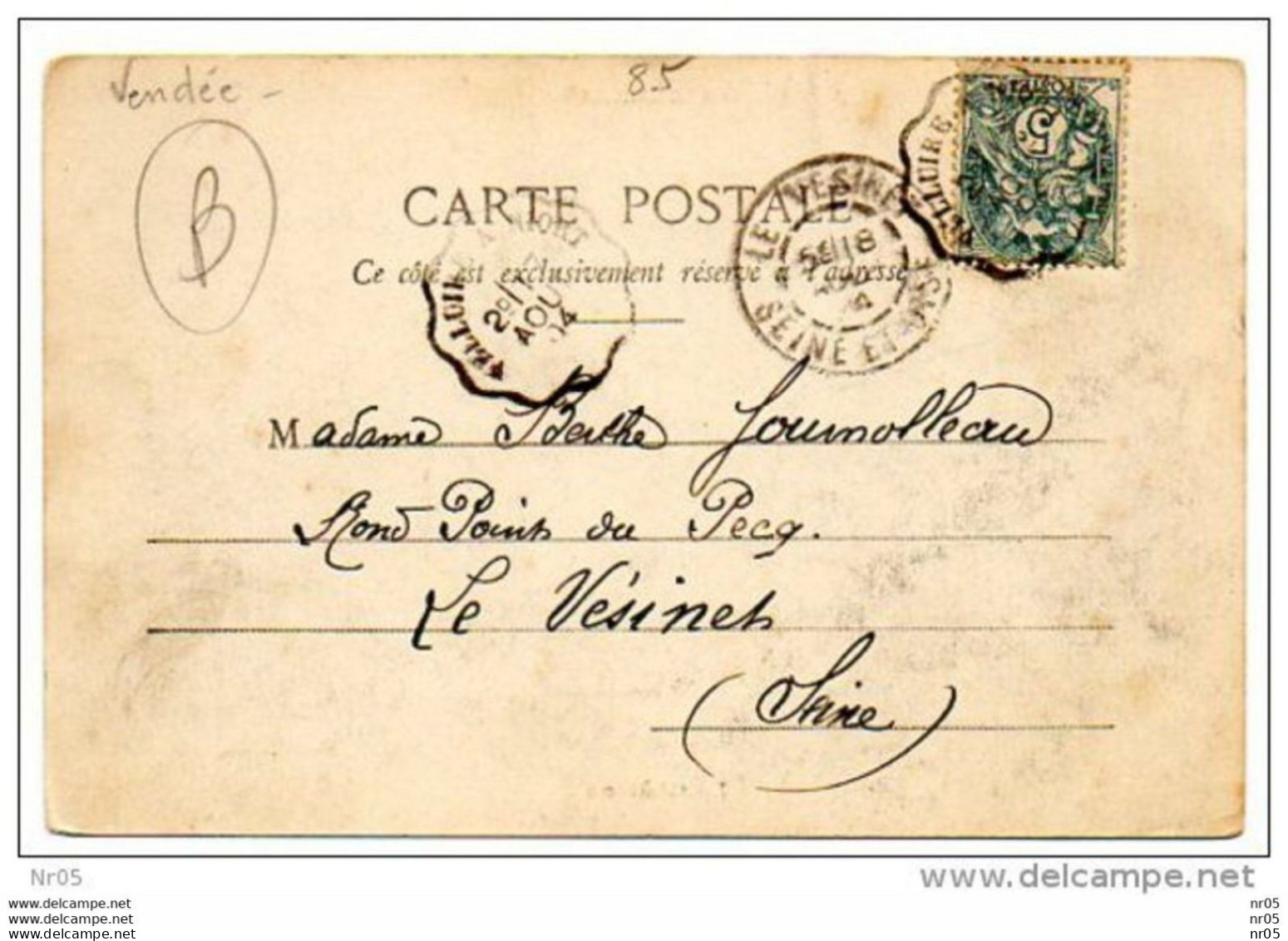 FRANCE - Convoyeur Ambulant " Velluire A Niort " 1904 + Le Vesinet - Seine Et Oise  - Timbre Type Blanc CP MAILLEZAIS - Bahnpost