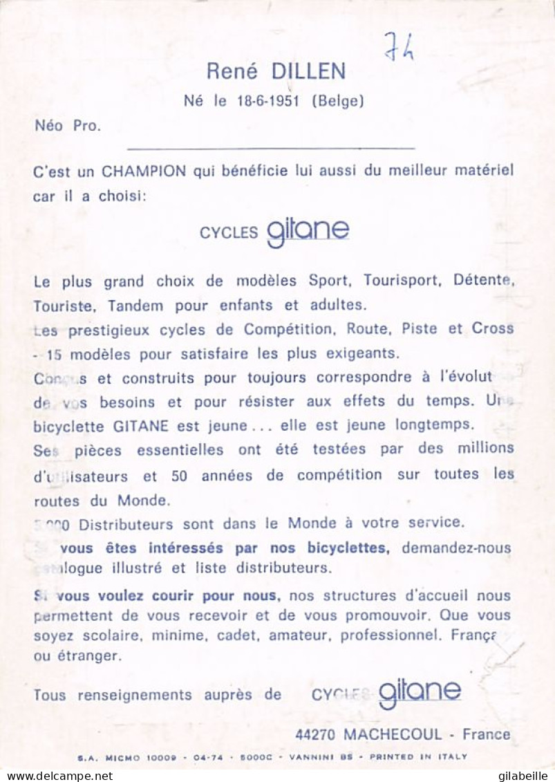 Vélo Coureur Cycliste Belge René Dillen -team Sonolor Gitane  - Cycling - Cyclisme - Ciclismo - Wielrennen- Dedicace - Wielrennen