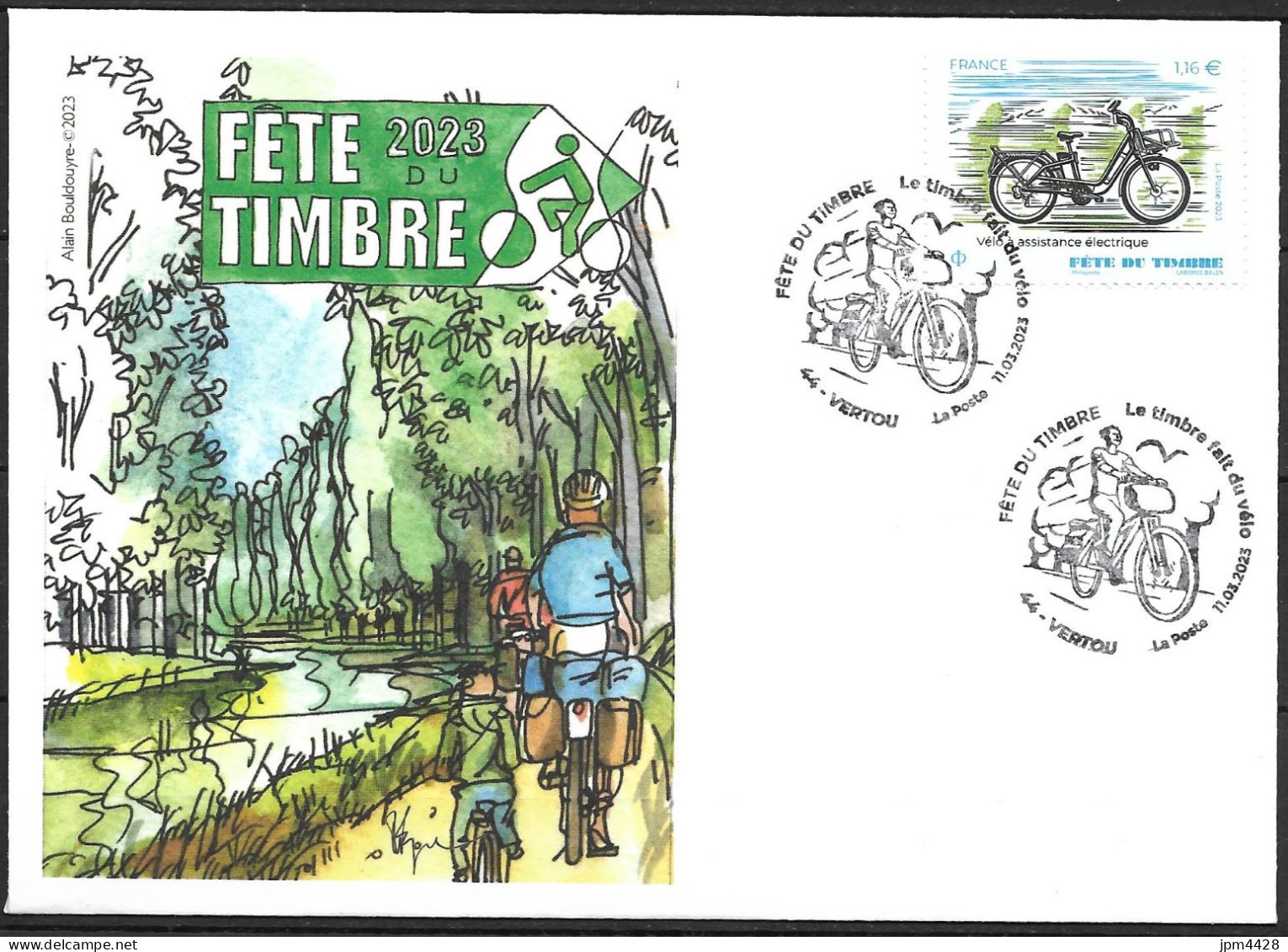 Fête Du Timbre 2023 Le Vélo - Lot De 2 Documents Carte, Enveloppe (et 1 Entier ) 1er Jour 44 Vertou 11 Mars 2023 - 2020-…