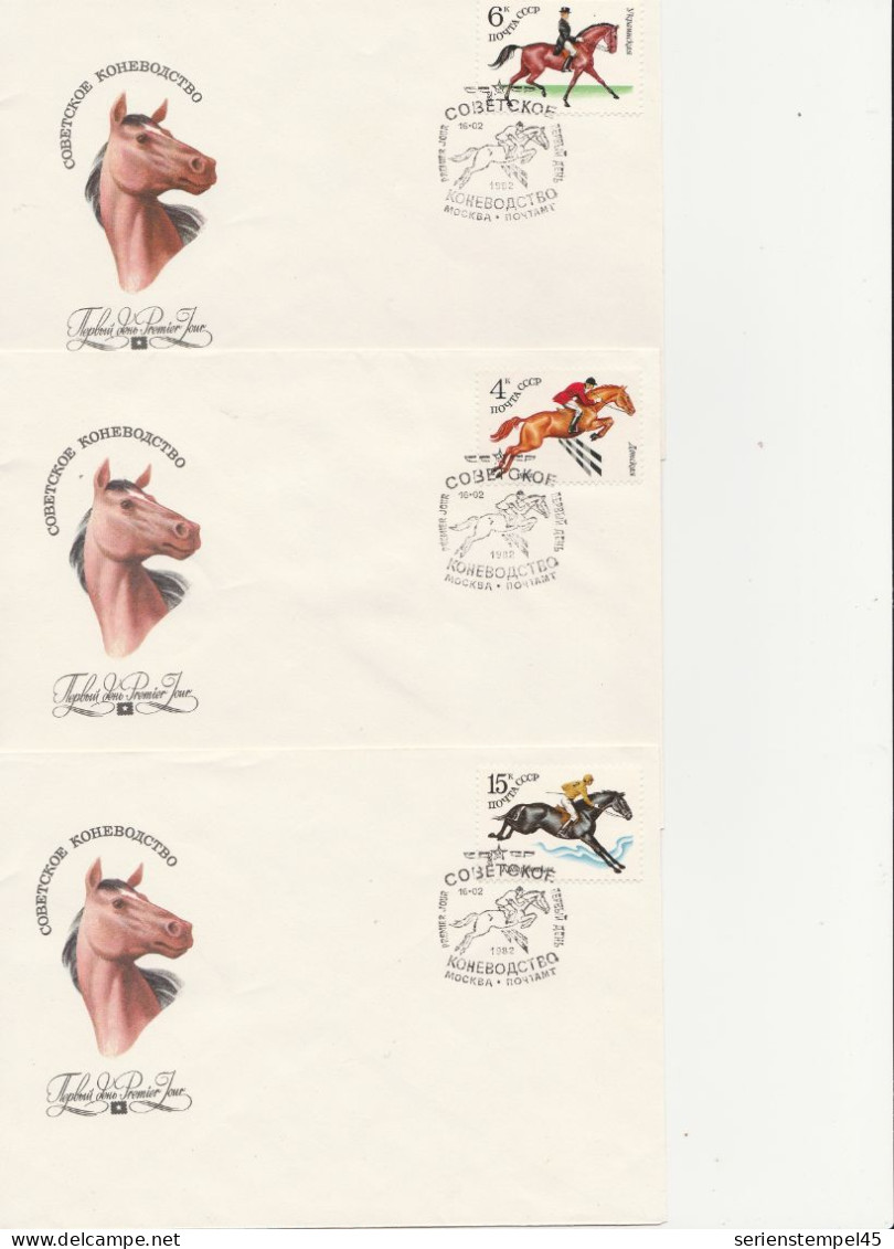 Motiv Pferde UDDSR 3 FDC Briefe 1982 - Chevaux
