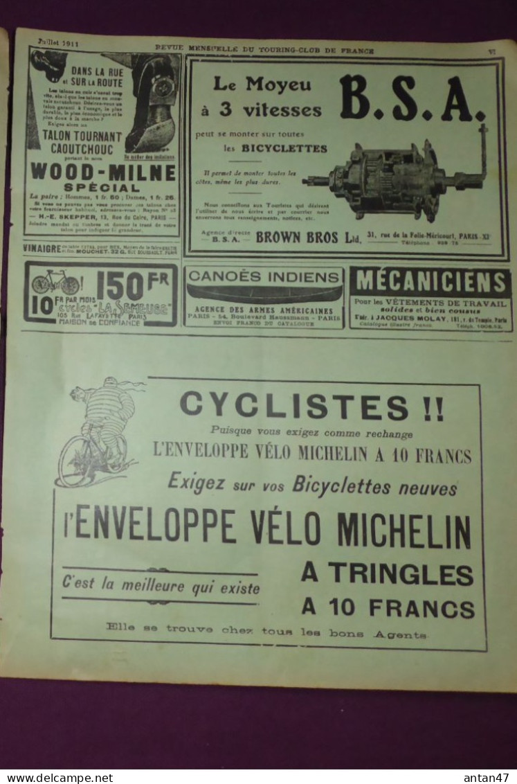 Pub TOURING CLUB 1911 / Enveloppe VELO MICHELIN / Moyeu BSA Vélo / Jumelles KRAUSS / Pélerine AYA  Balle Golf WOOD-MILNE - Werbung