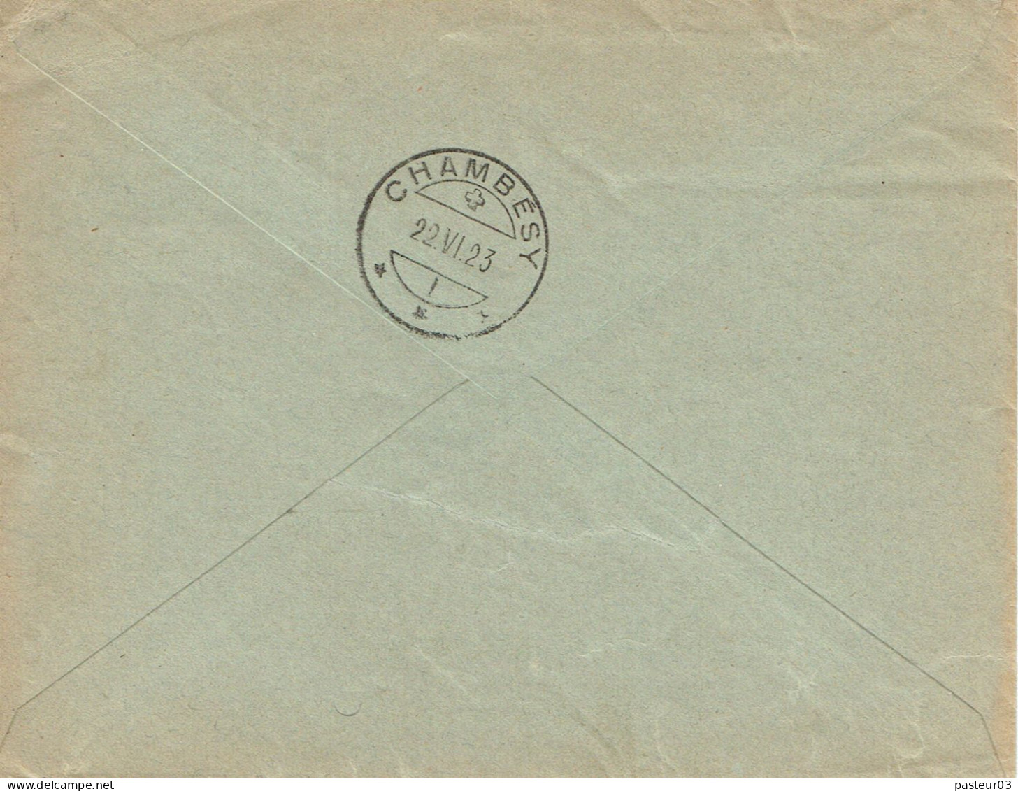 Tarifs Postaux Etranger Du 01-04-1921 (03) Pasteur N° 176 50 C. Lettre 20 G. 20-06-1923 - 1922-26 Pasteur