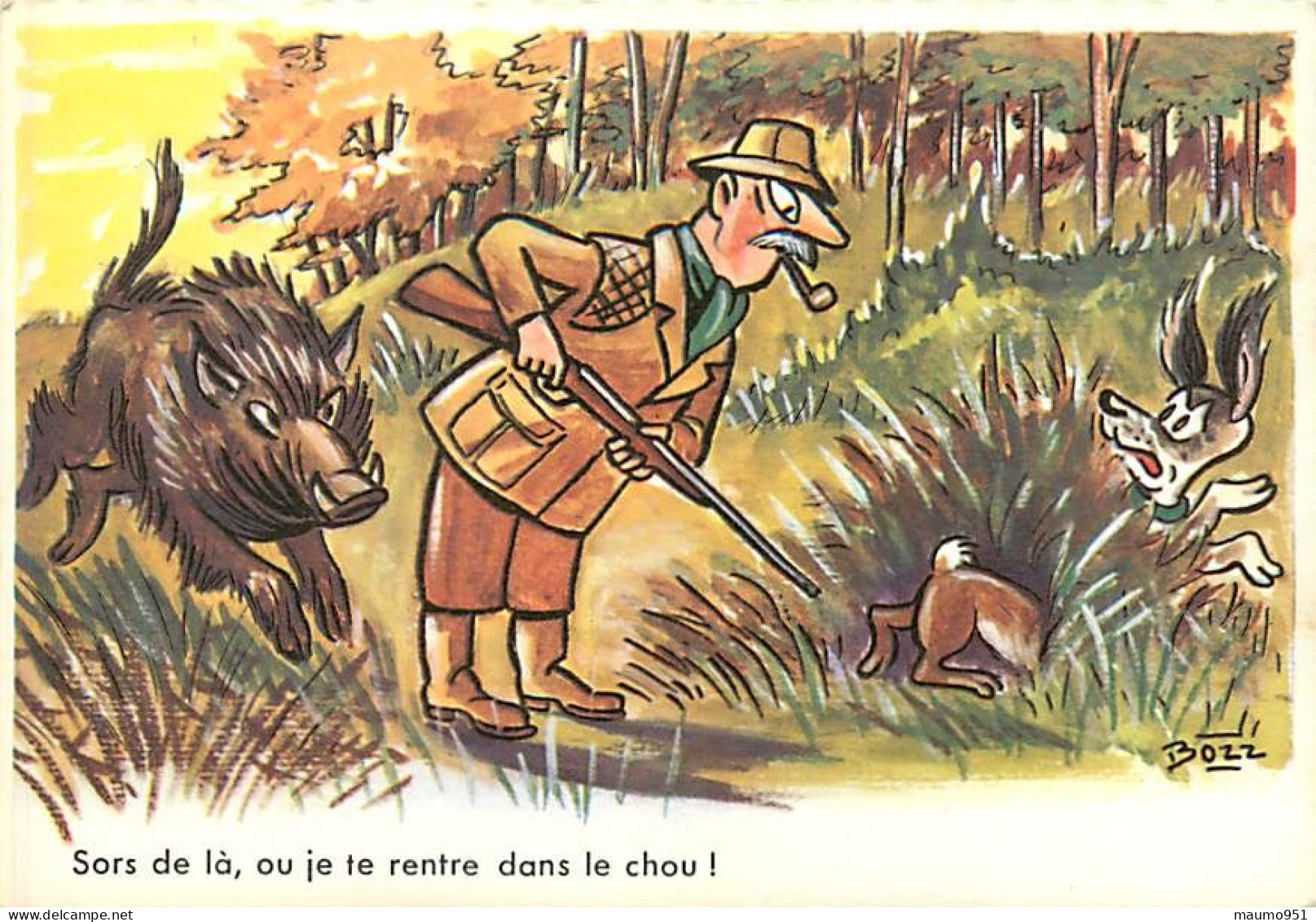 Cpsm Humour Signée Bozz, Chasse " Il Est Tellement Myope ... " ( Chien, Lapin ) - Otros & Sin Clasificación