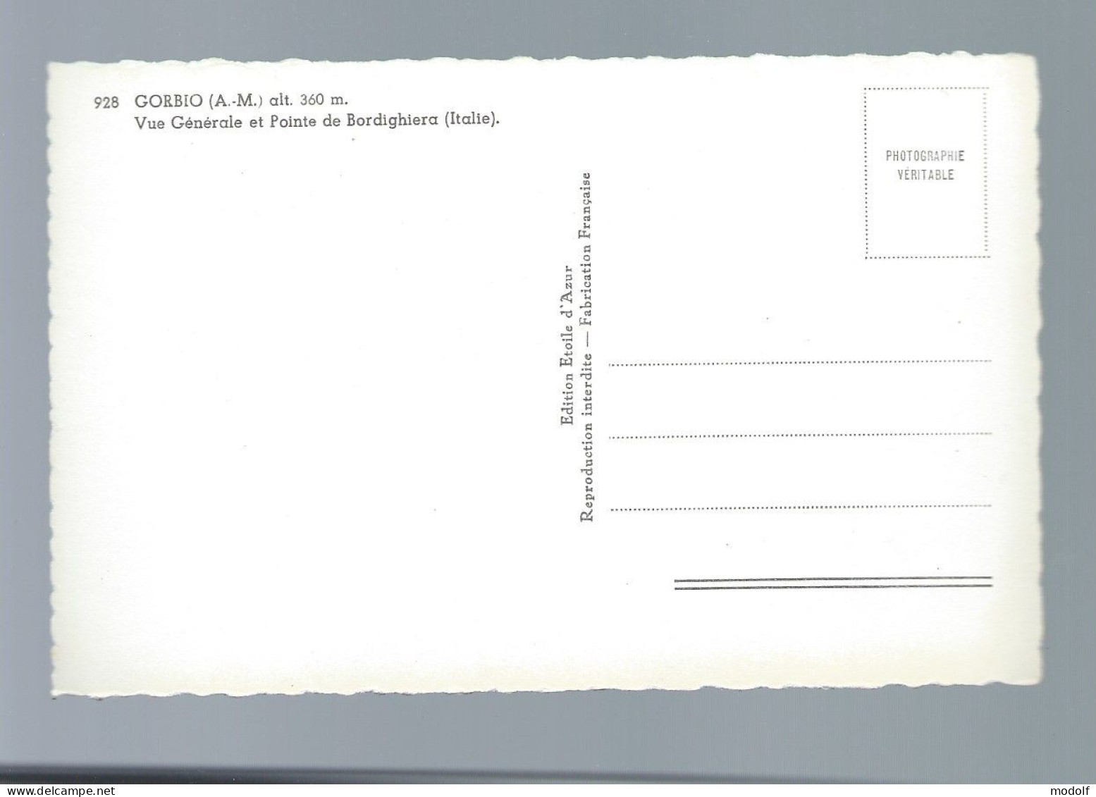 CPSM Dentelée - 06 - Gorbio - Vue Générale Et Pointe De Bordighiera (Italie) - Non Circulée - Otros & Sin Clasificación