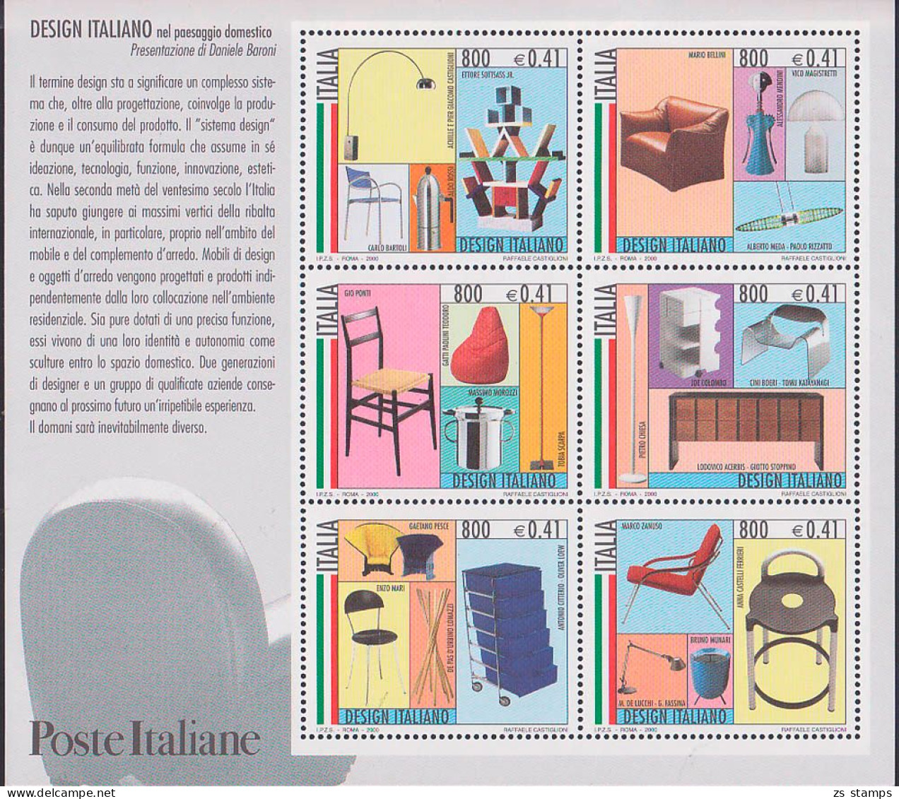 Design Italiano Block ** Rafaele Castiglioni - 2001-10: Mint/hinged