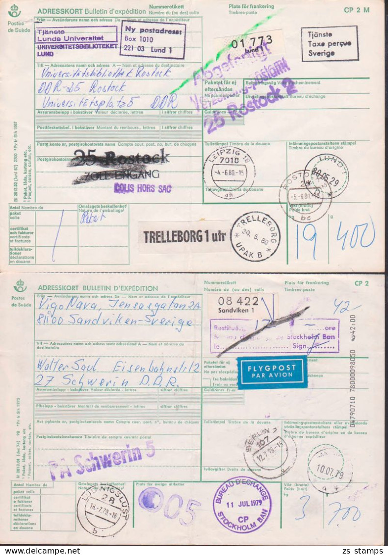 Sandviken, Lund Bulletin D` Expedition, Card To Germany, Verzollungspostamt Rostock 2 Cards - Briefe U. Dokumente