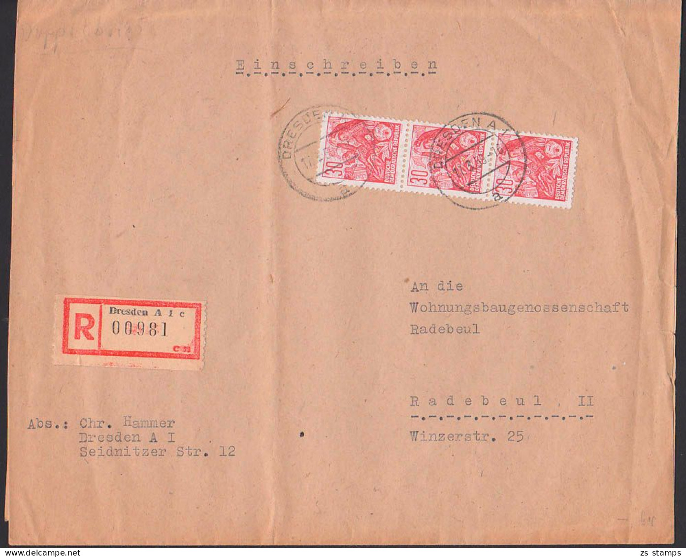 Dresden R-Brief 2. Gewichtstufe Mit DDR 30 Pfg.(3) Fünf-Jahrplan 17.3.59 - Brieven En Documenten