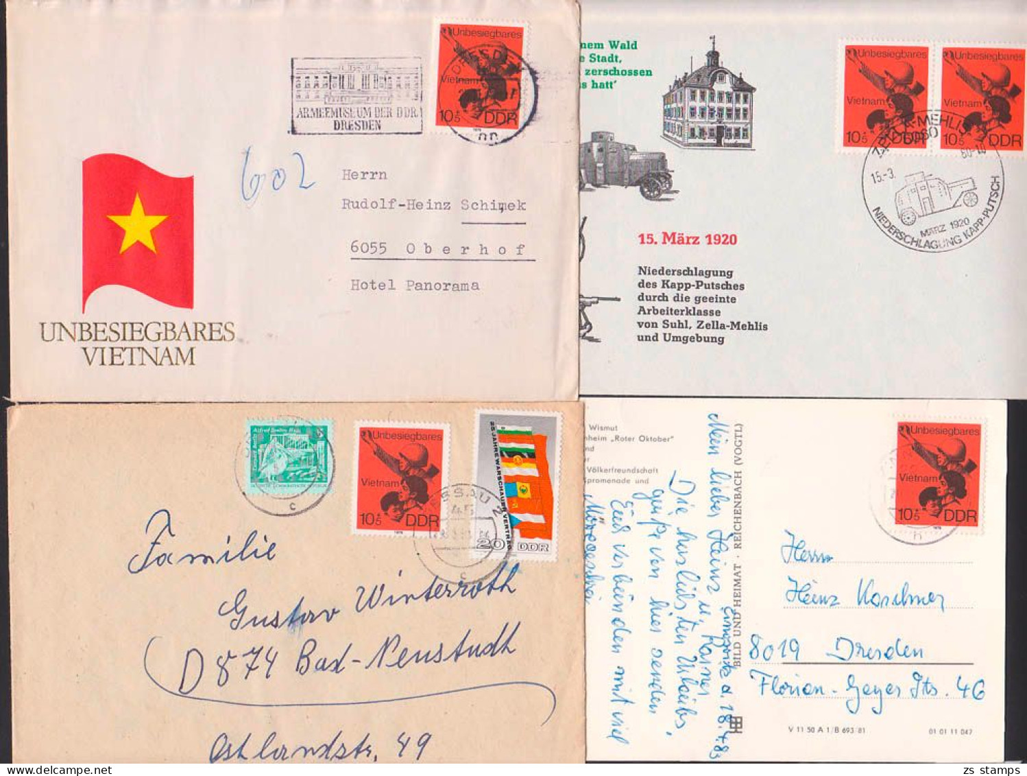 Unbesiegbares Vietnam Vier Belege  DDR 2463 - Briefe U. Dokumente