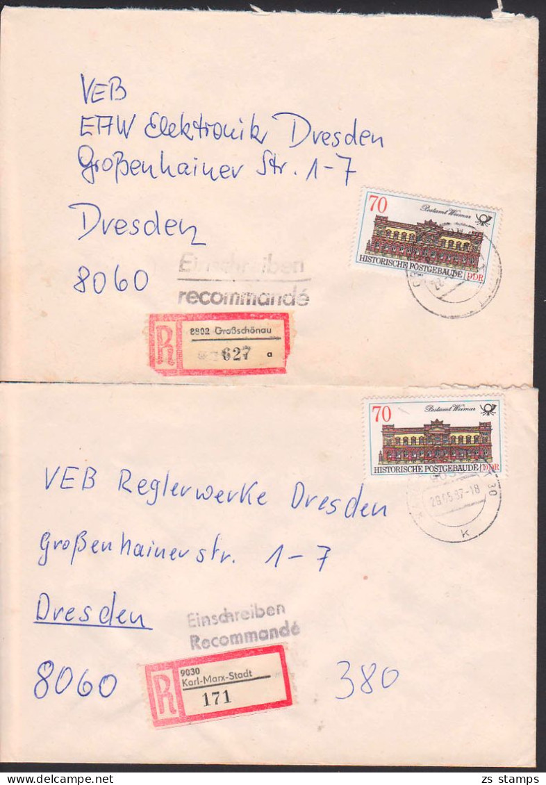 Weimar Postamt  70 Pfg. R-Bf Aus Karl-Marx-Stadt Bzw. Großschönau  DDR 3068 - Lettres & Documents