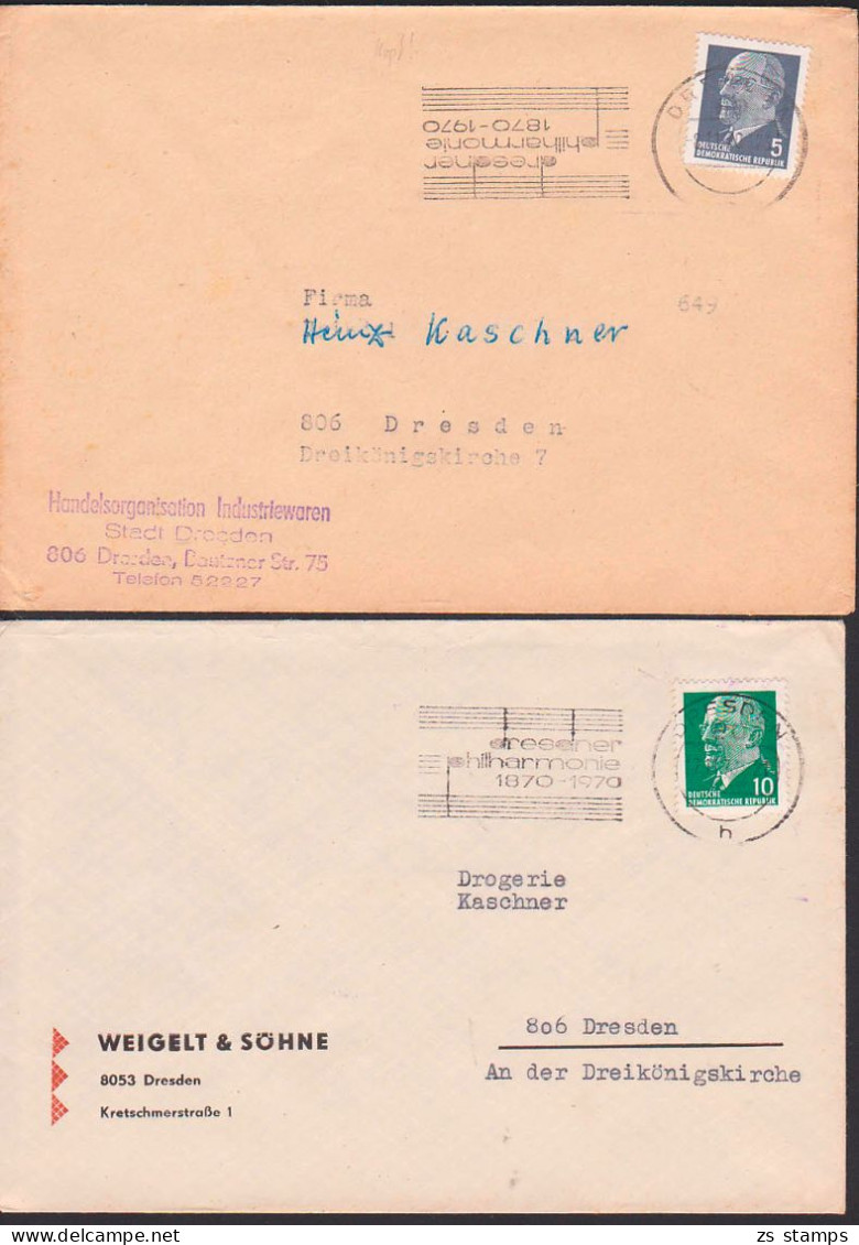 Dresden Zwei MWSt. "dresner Philharmonie 1870 - 1970" Mit Notenzeilen, Einsatz Einmal Kopfstehend! - Franking Machines (EMA)