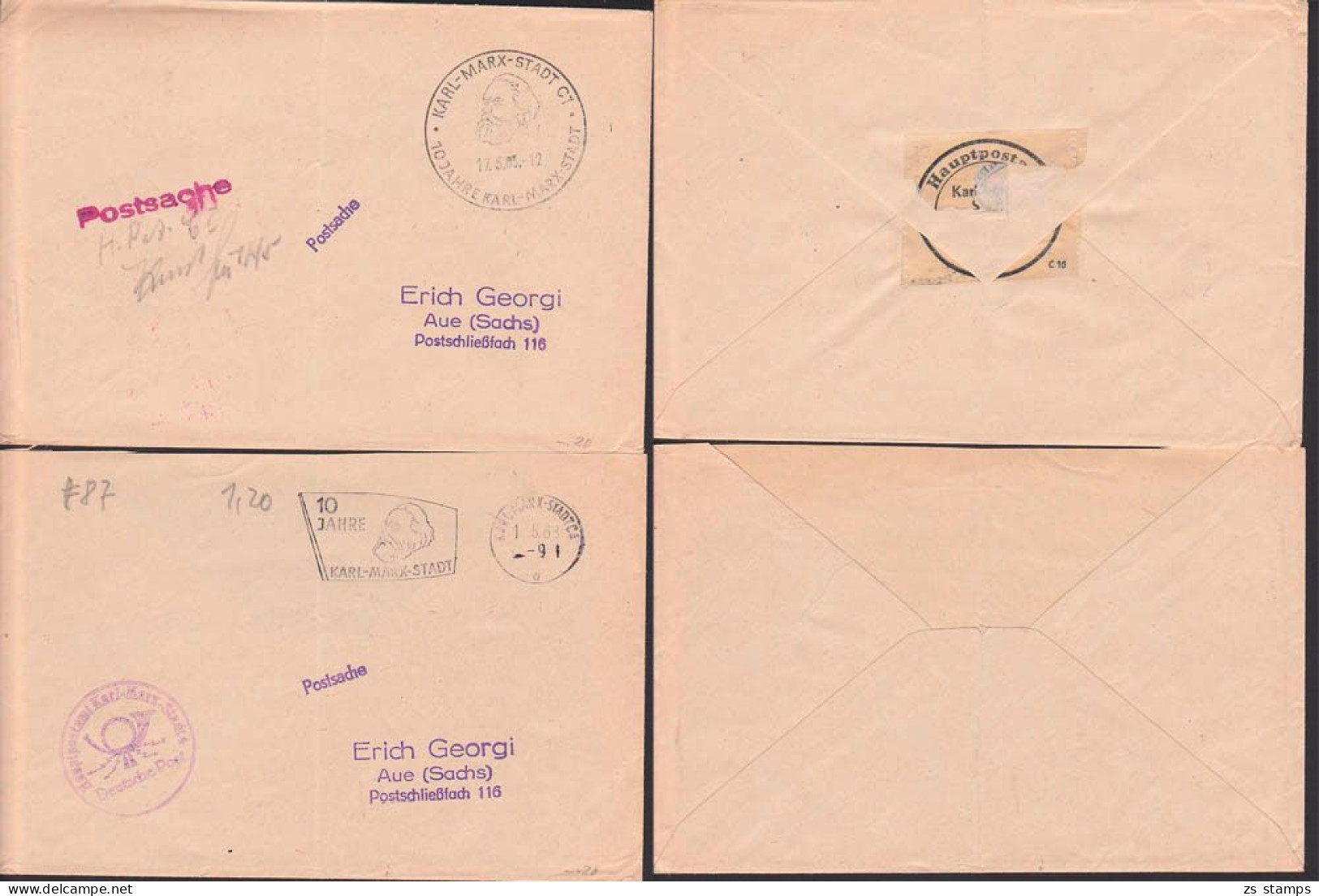 Karl Marx MWSt. Karl-Marx-Stadt 10 Jahre Und SSt Je Postsache - Franking Machines (EMA)