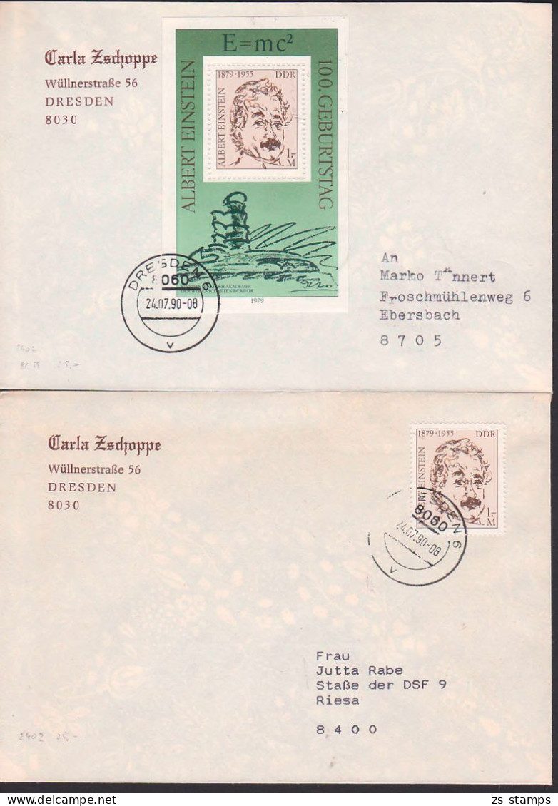 Albert Einstein DDR 2402 Als Einzelmarke Und Block - Storia Postale