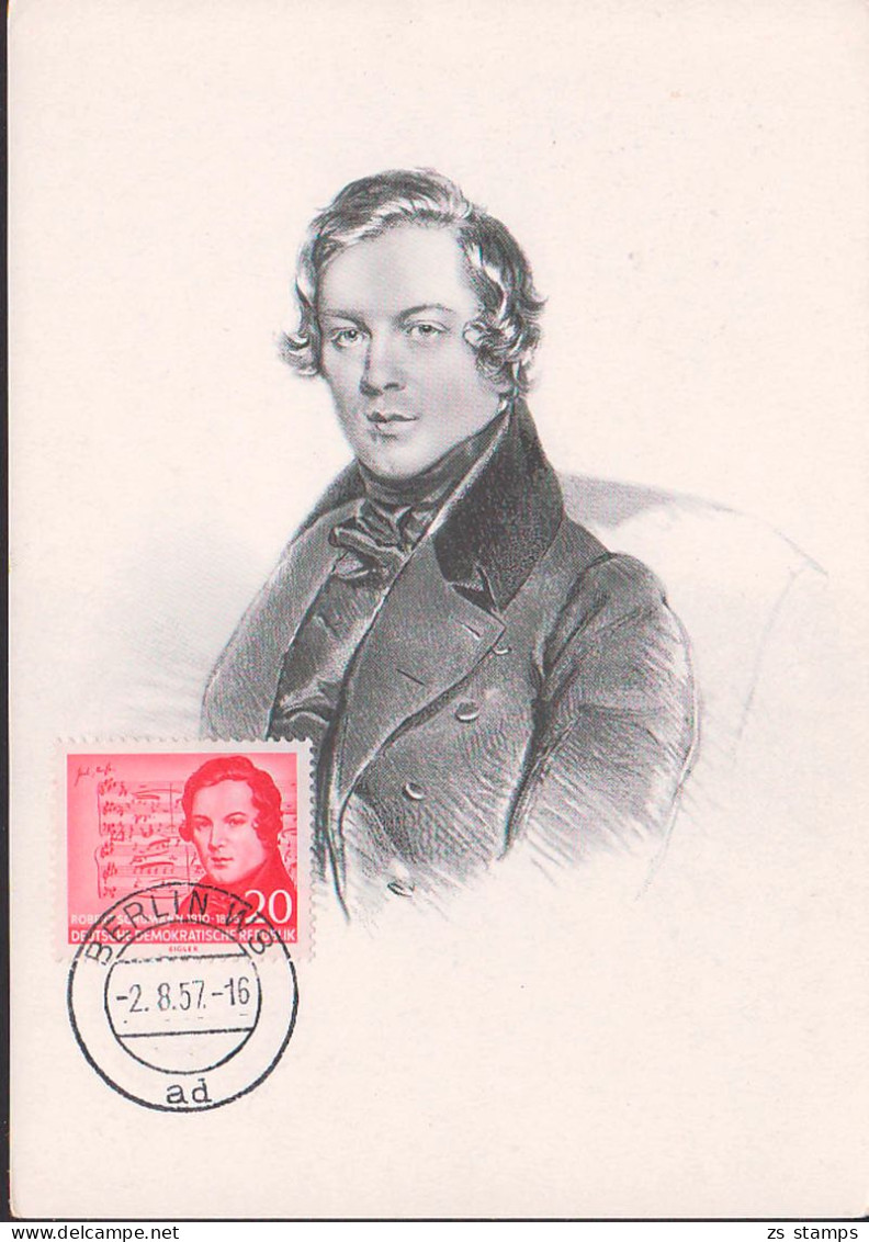 MC Robert Schumann, DDR 542 Auf Ansichtskarte, Mit Berichtigten Noten - Cartoline Maximum