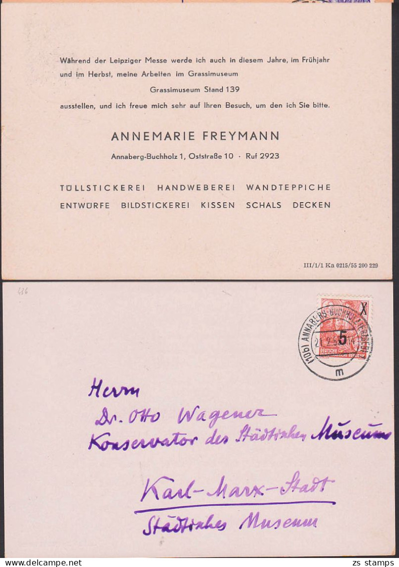 Annaberg-Buchholz 5 Auf 8 Pfg. Drucksache DDR 436 Auf Information Zum Messestand In Leipzig Im Grassimuseum - Cartas & Documentos