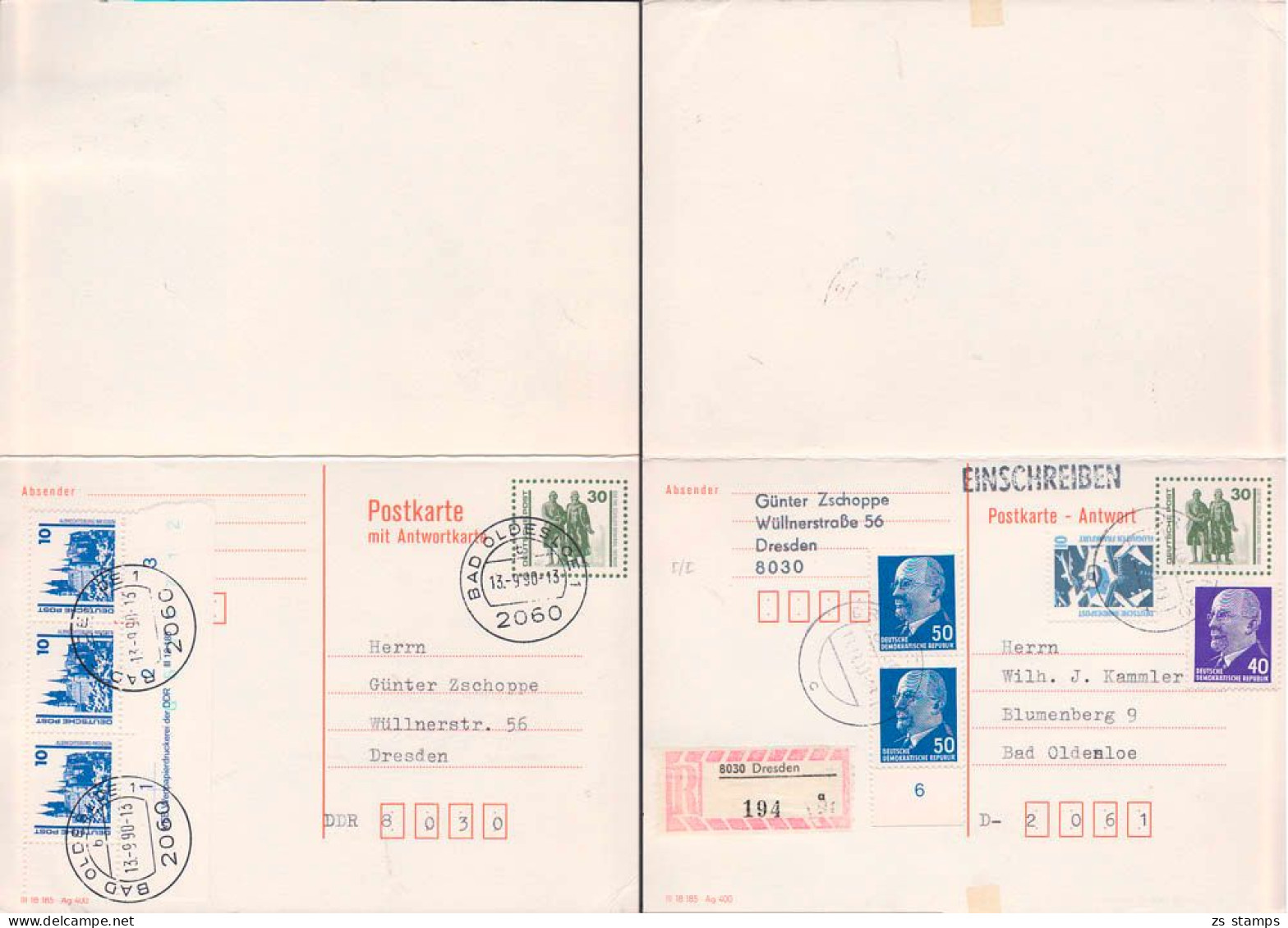 WalterUlbricht Typ I/II, 10 Pfg. Meißen Mit Dv Auf Ungetrennter Doppelkarte Antwort Als Einshreiben - Postkarten - Gebraucht