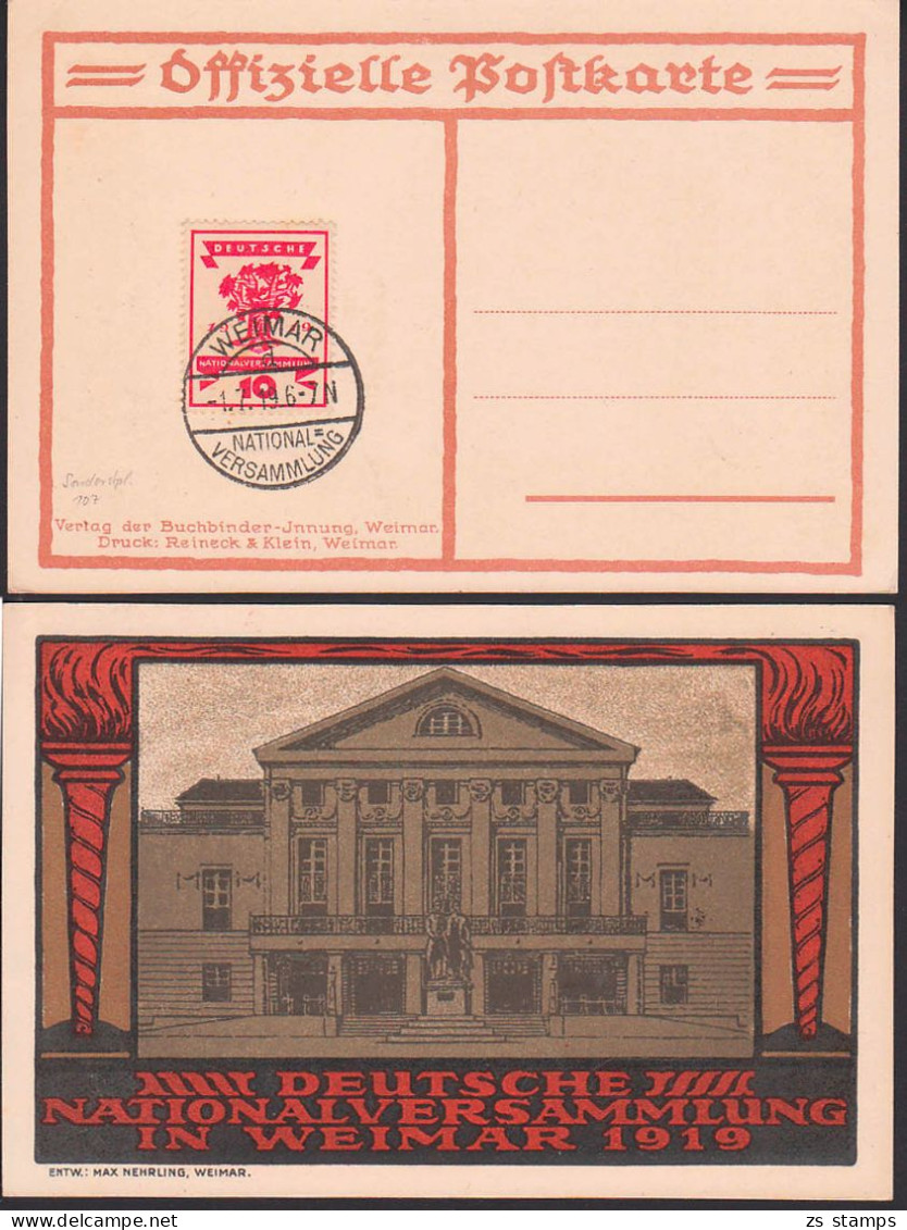 Weimar National-Versammlung SSt. 1.7.19  Auf Sonderkarte Mit Theater U. Goethe- Schiller-Denkmal - Maschinenstempel