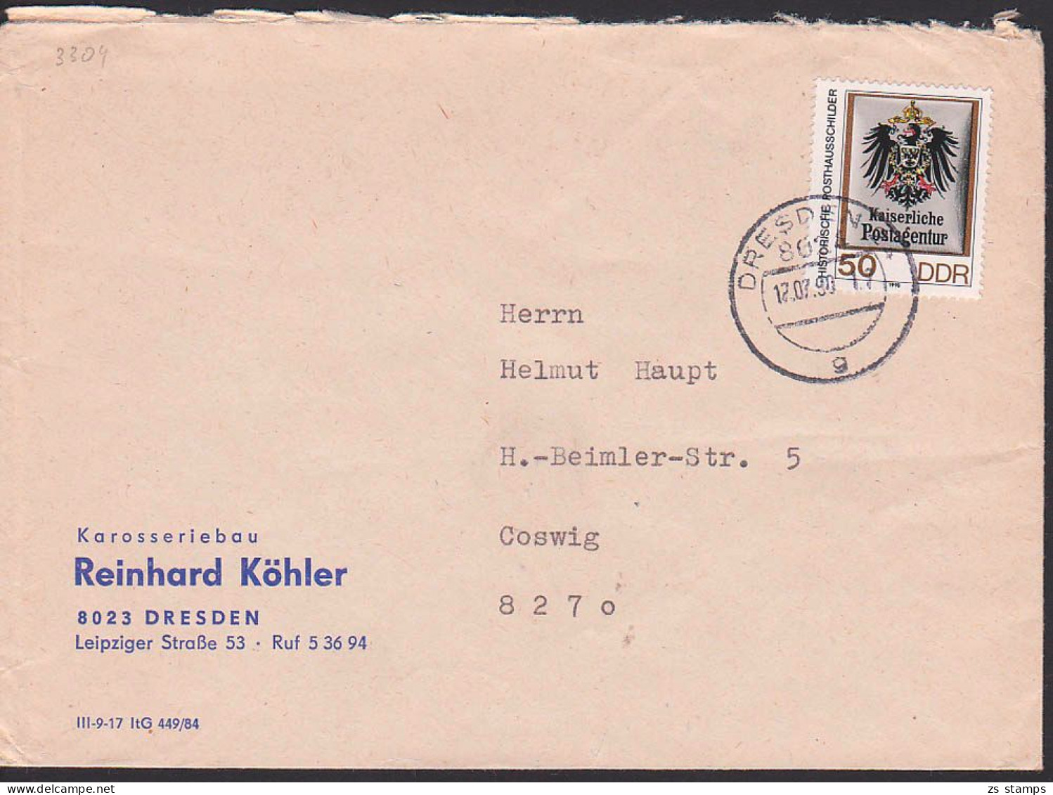 Posthausschilder 50 Pfg. Kaiserliche Postagentur DDR 3304 - Brieven En Documenten