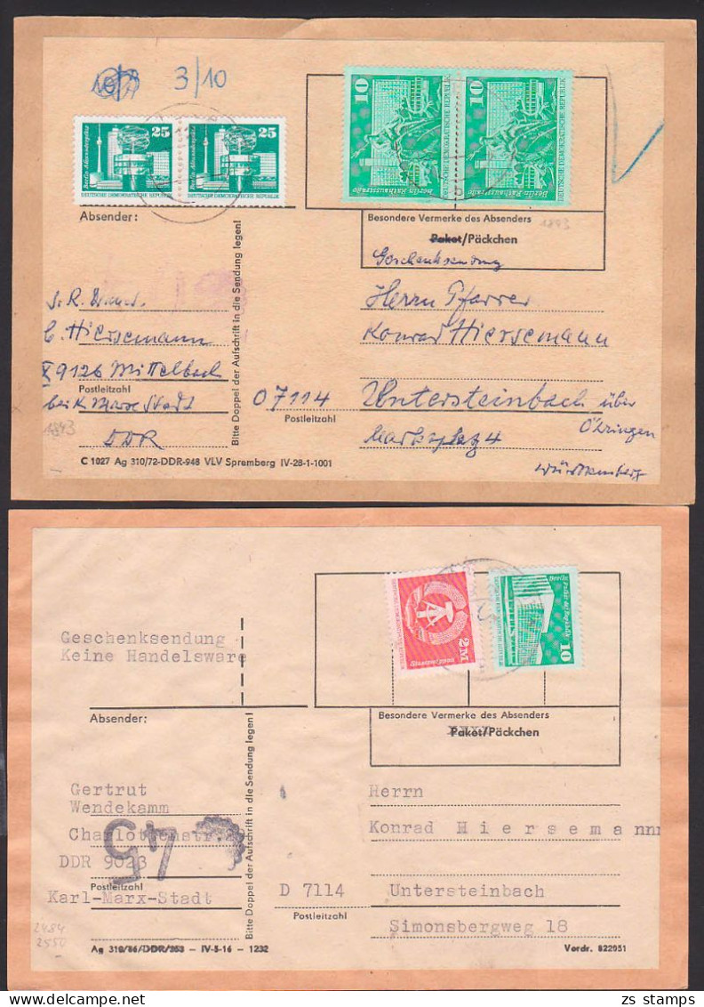 Karl-Marx-Stadt Zwei Pn-Adressen Nach Der BRD, Je Mit Kontrollstempel, Vermerk "Geschenksendung Keine Handelsware" - Covers & Documents