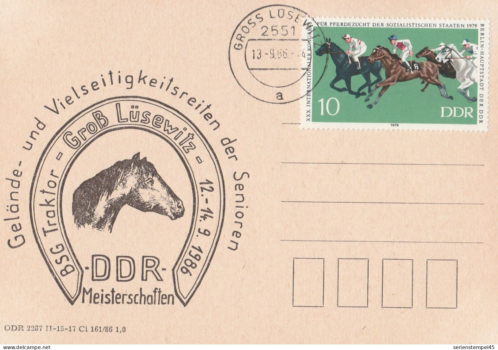 Motiv Pferde DDR BSG Traktor Groß Lüsewitz DDR Meisterschaften 1986 - Caballos