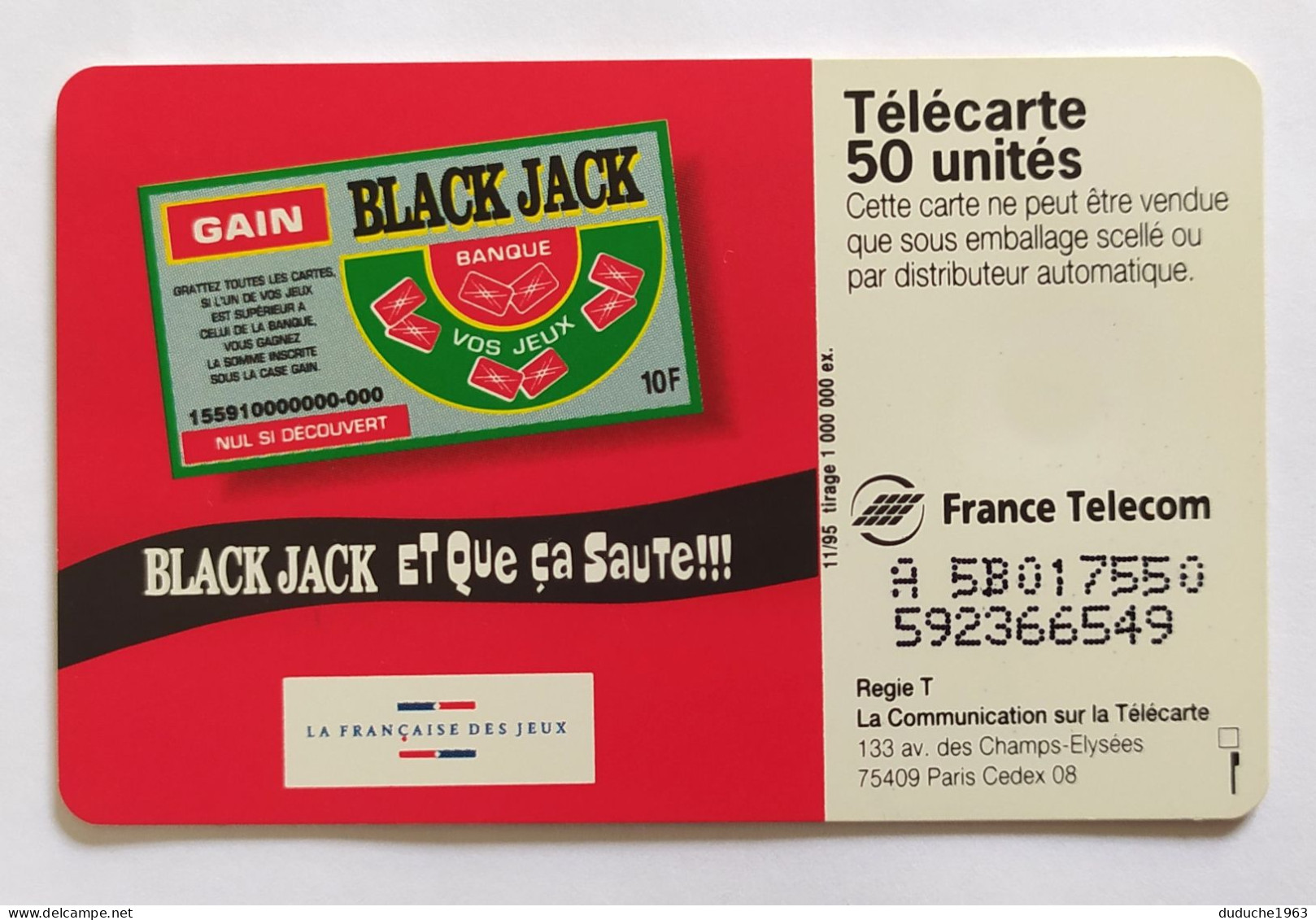 Télécarte France - Française Des Jeux - Black Jack - Sin Clasificación