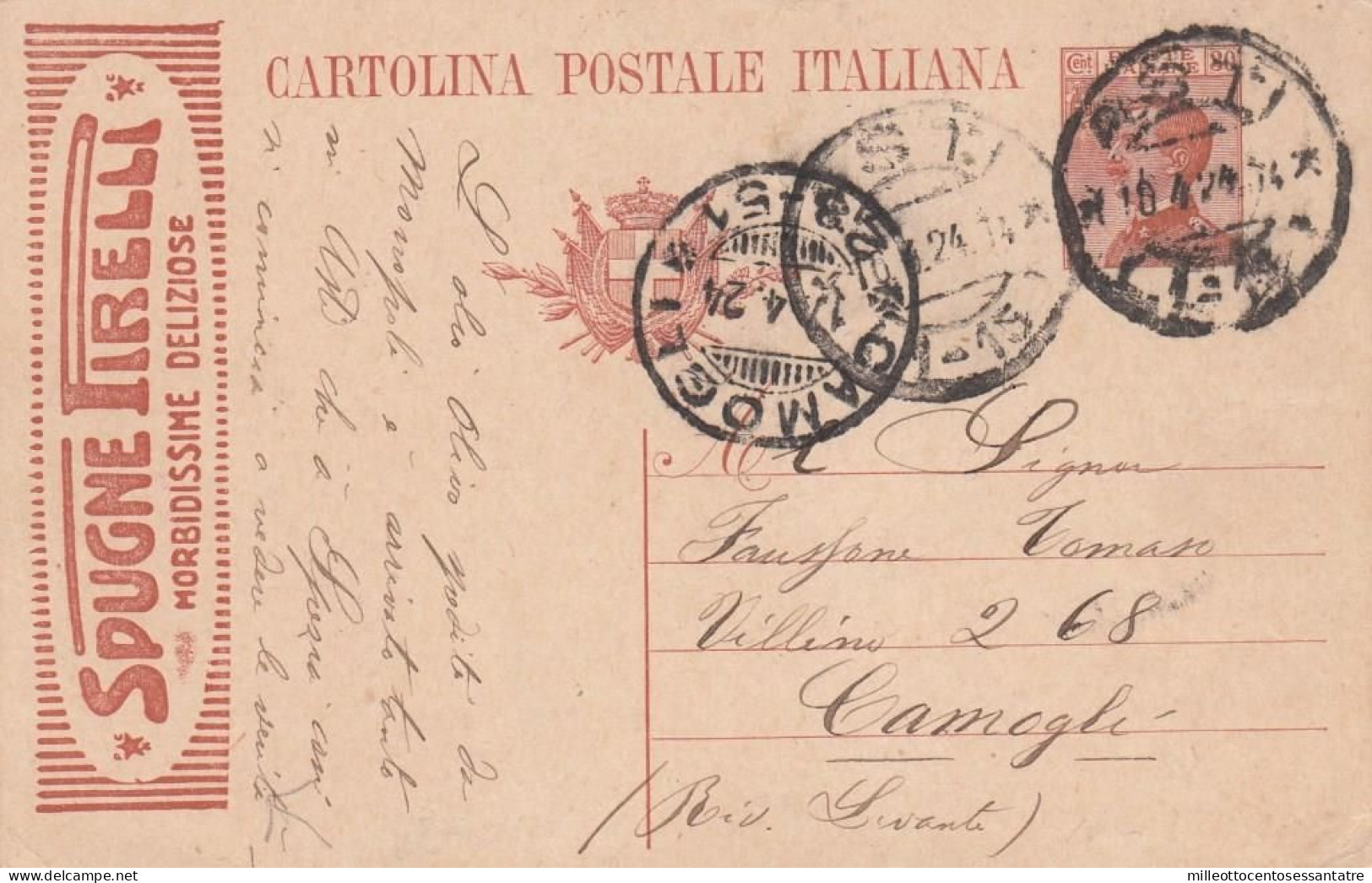 1840 - REGNO - Cartolina Postale Pubblicitaria Da Cent.30 Arancio Del 1924 Da Asti A Camogli - Pubblicitari