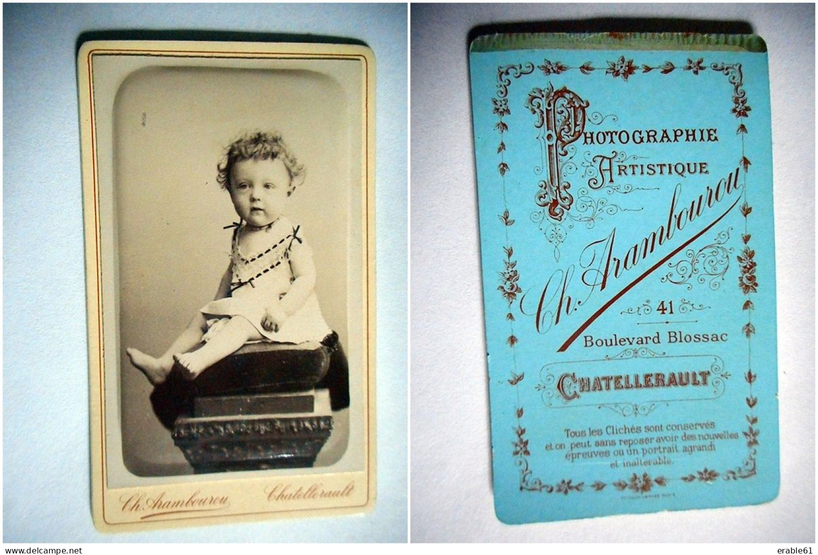 PHOTO CDV ENFANT JEUNE FILLE  MODE Cabinet ARAMBOUROU A CHATELLERAULT - Old (before 1900)