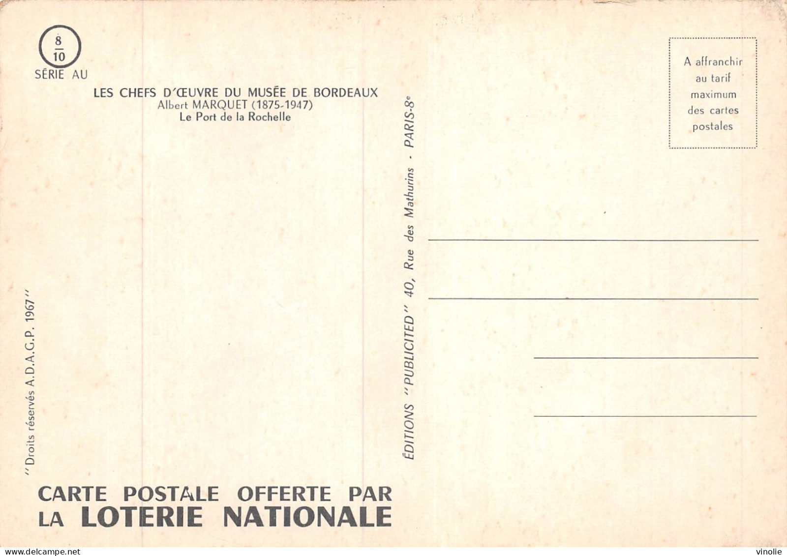 MO-24-301 : LA ROCHELLE PAR ALAIN MARQUET.  CARTE OFFERTE PAR  LA LOTERIE NATIONALE - La Rochelle